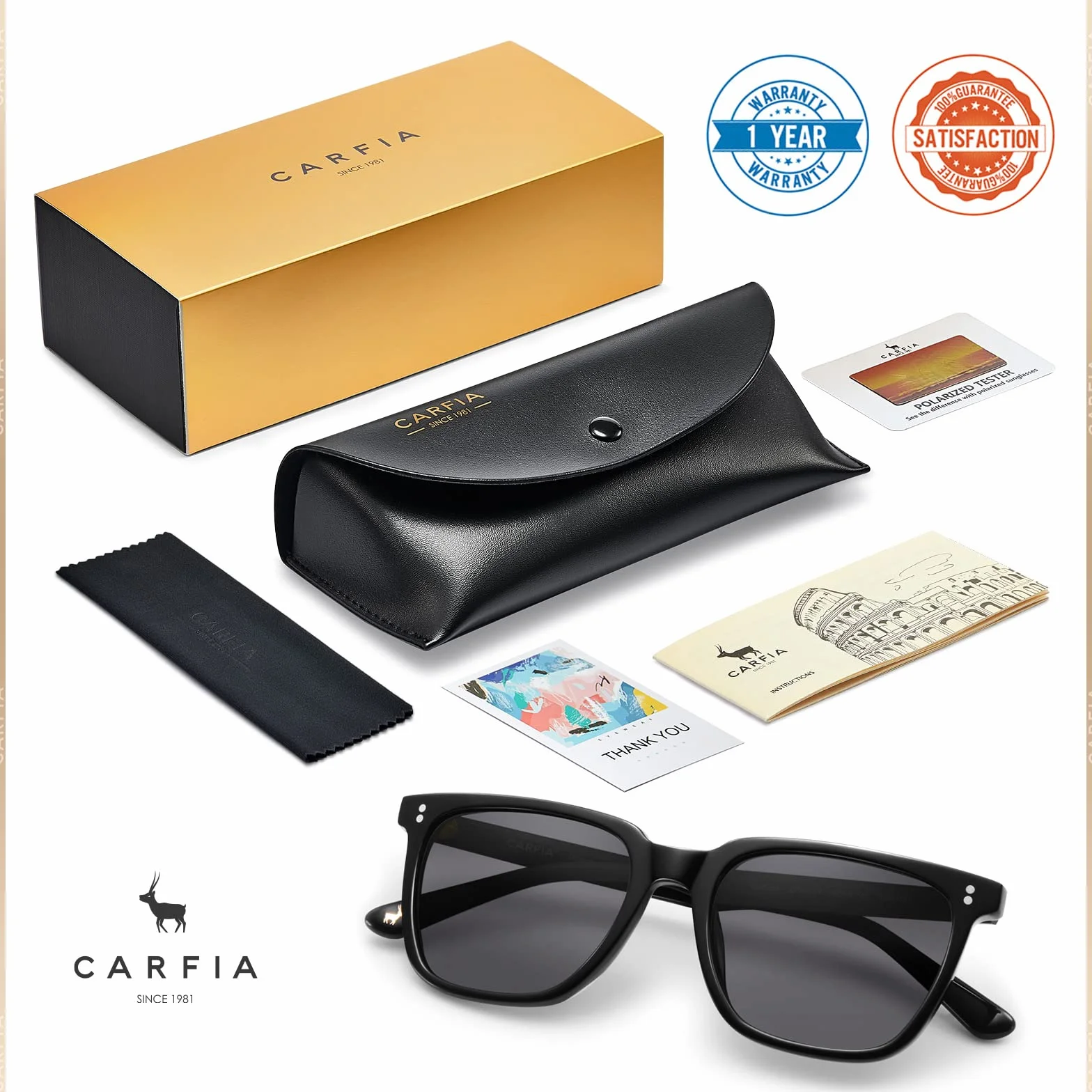 CARFIA Męskie okulary przeciwsłoneczne z polaryzacją i prostokątną oprawką z octanu, 100% ochrona UV Sportowe okulary przeciwsłoneczne