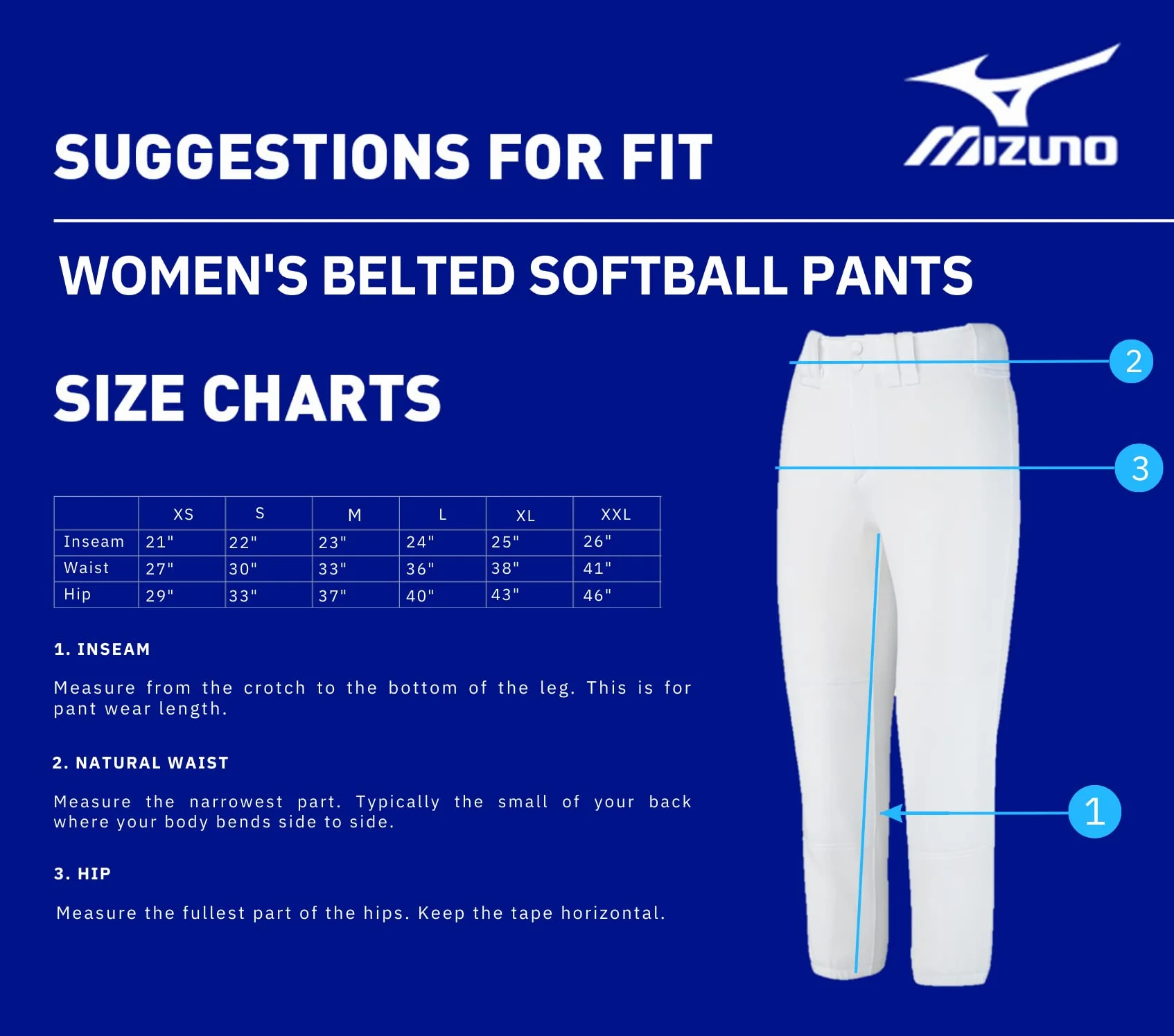 Mizuno Fastpitch Damskie spodnie softball dla dorosłych, z niskim stanem