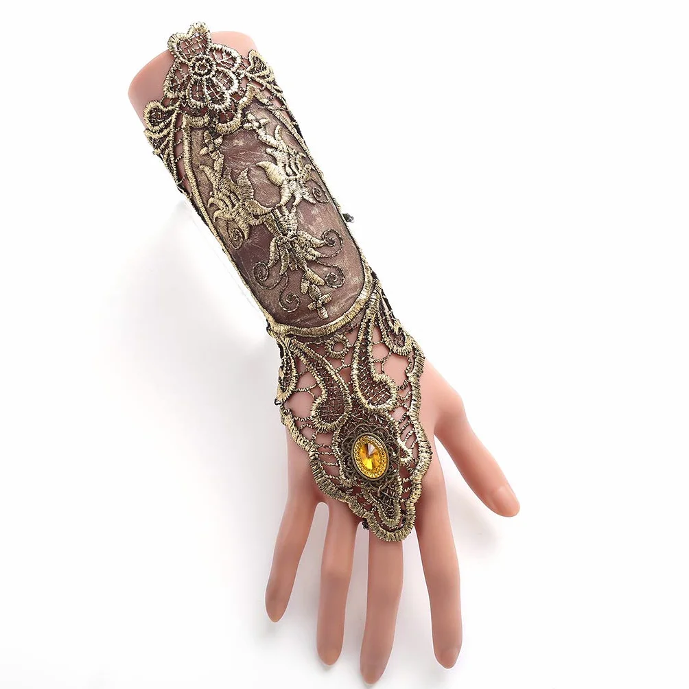 Gotycki mankiet z broszką, wiktoriański steampunk, bransoletka gear na nadgarstek, na wesele, dla panny młodej, na Halloween, karnawał, akcesoria – 1 para