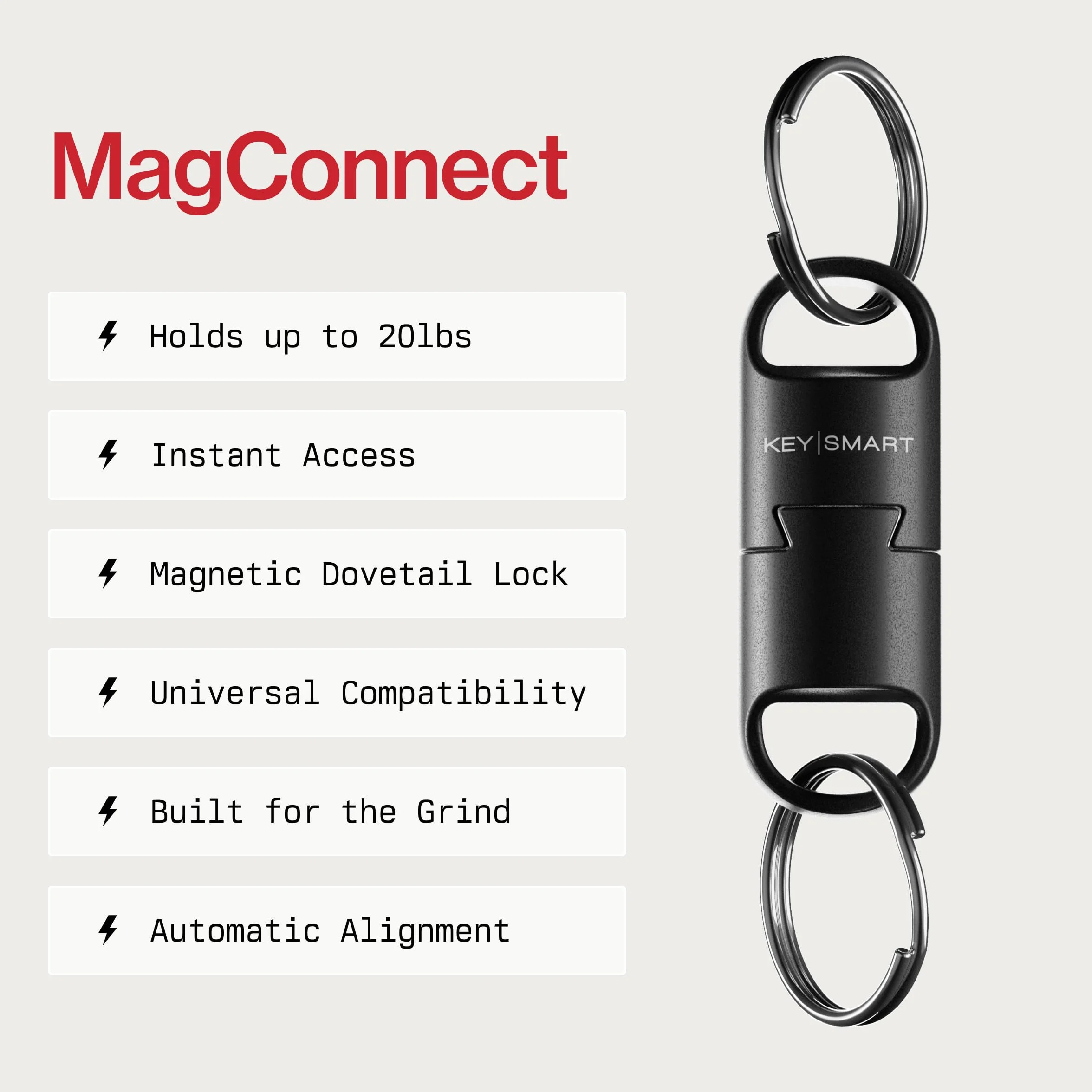 KeySmart MagConnect Pro Magnetyczny uchwyt na klucze do torebki, breloczki do kluczy samochodowych – zdejmowany brelok do kluczy szybkiego zwalniania, Czarny (3 szt.), 3 Pack