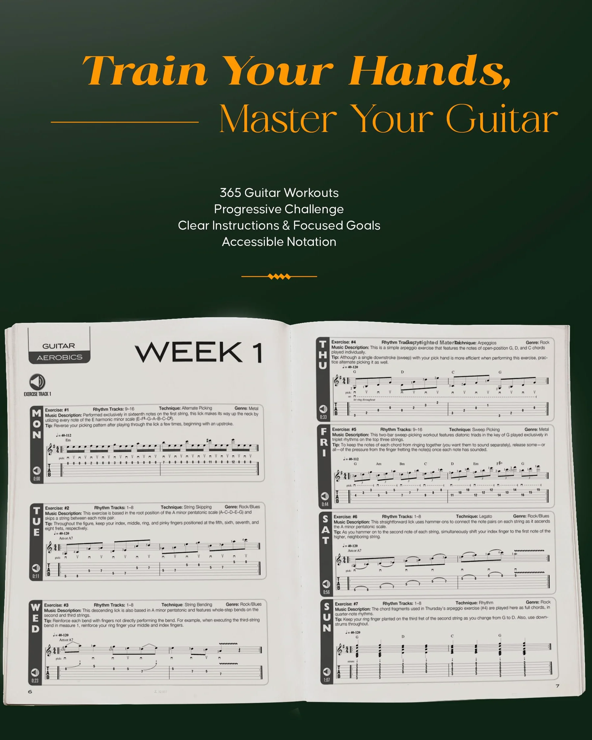 Guitar Aerobics Book/Online Audio: A 52-Week, One-Lick-Per-Day Workout Program for Developing, Improving & Maintaining Guitar Technique