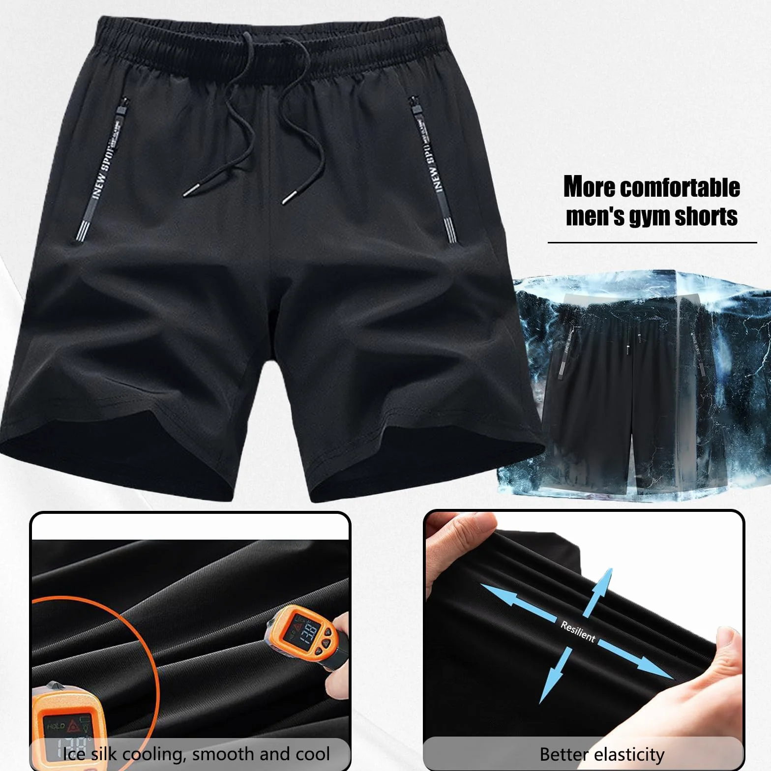 Ahigh Męskie krótkie spodnie sportowe, krótkie spodnie męskie z zamkiem błyskawicznym i elastycznym pasem, sportowe szorty Dry fit, oddychające spodnie treningowe na siłownię, bieganie, fitness
