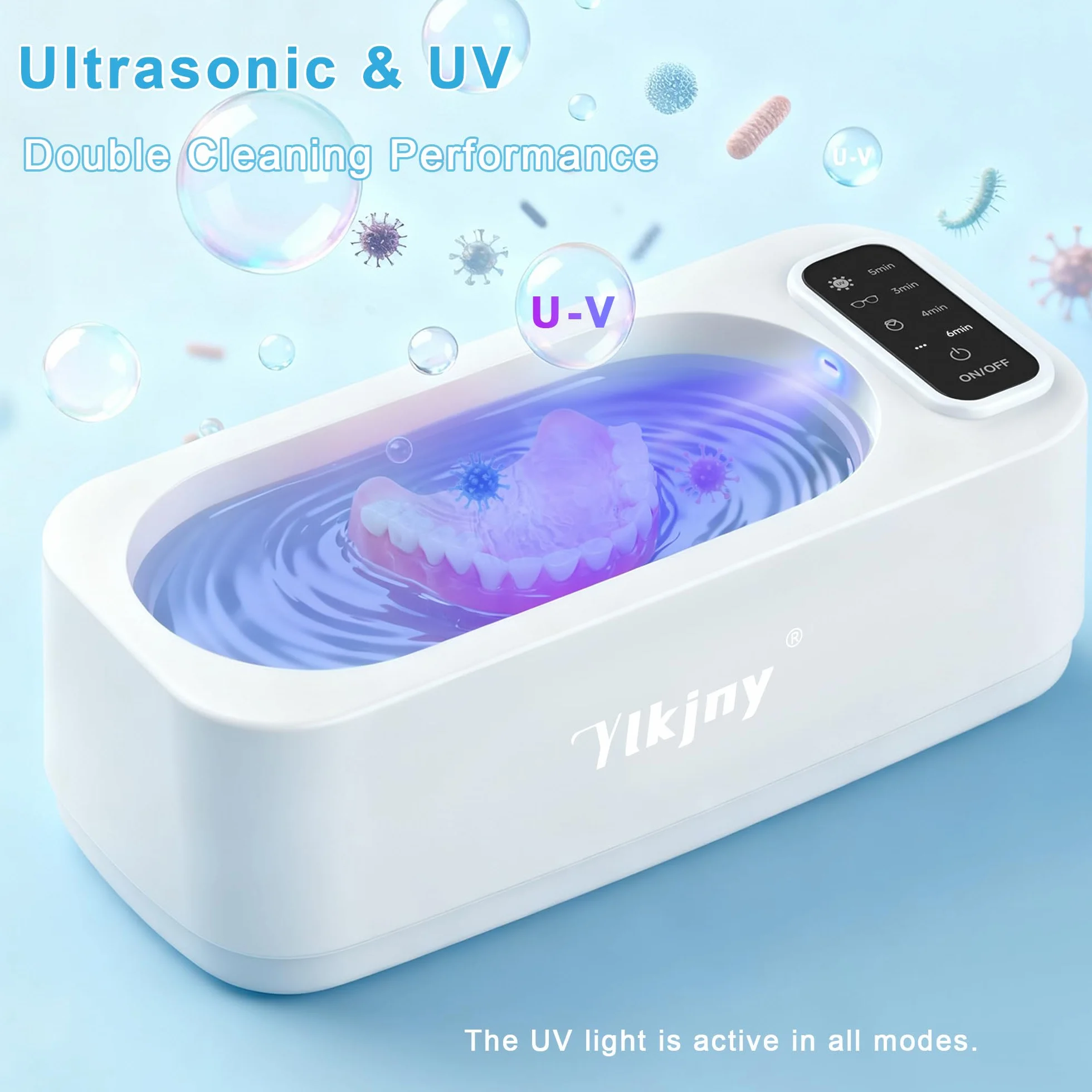 Ultradźwiękowe urządzenie do czyszczenia okularów, 55000 Hz, UV z 4 trybami czyszczenia, ultradźwiękowe urządzenie do czyszczenia pierścionków, monet, protez, ultradźwiękowe urządzenie do czyszczenia