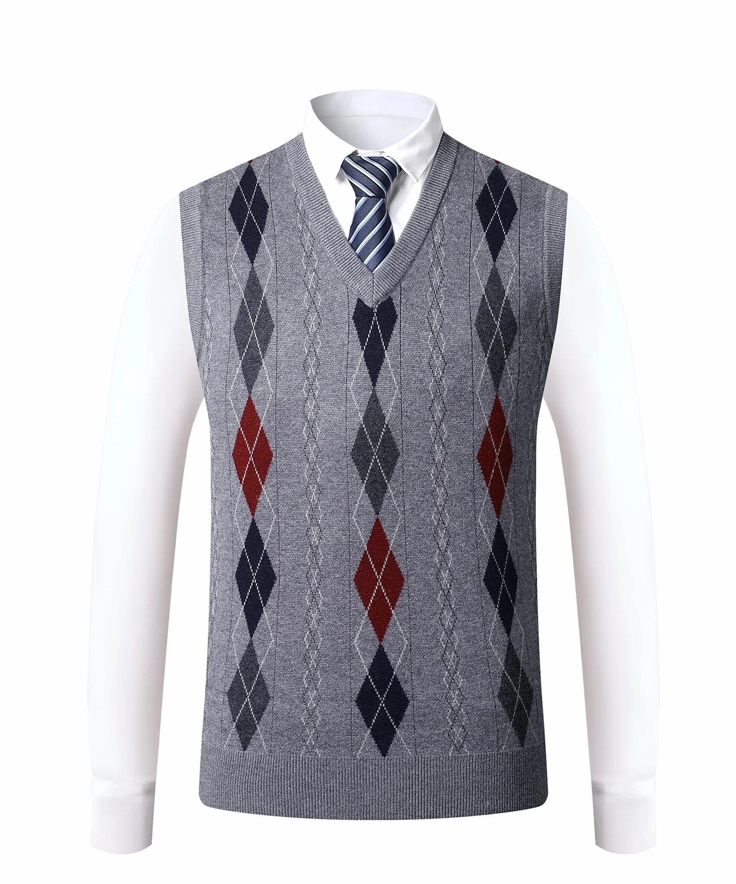 Męski sweter Argyle kamizelka z dekoltem w serek bez rękawów swetry mieszanka wełny dzianina sweter klasyczny biznesowy dżentelmen dzianinowe kamizelki jesień zima slipover casual golf