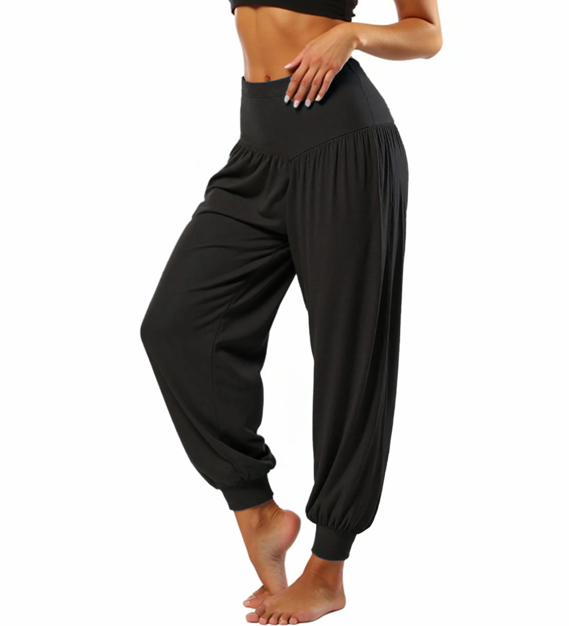 Spodnie haremki damskie, długie, letnie spodnie do jogi, miękkie spodnie modalne, spodnie rekreacyjne, joga, pilates, wysoka talia, lekkie pompki, do treningu, fitnessu, sportu, joggingu