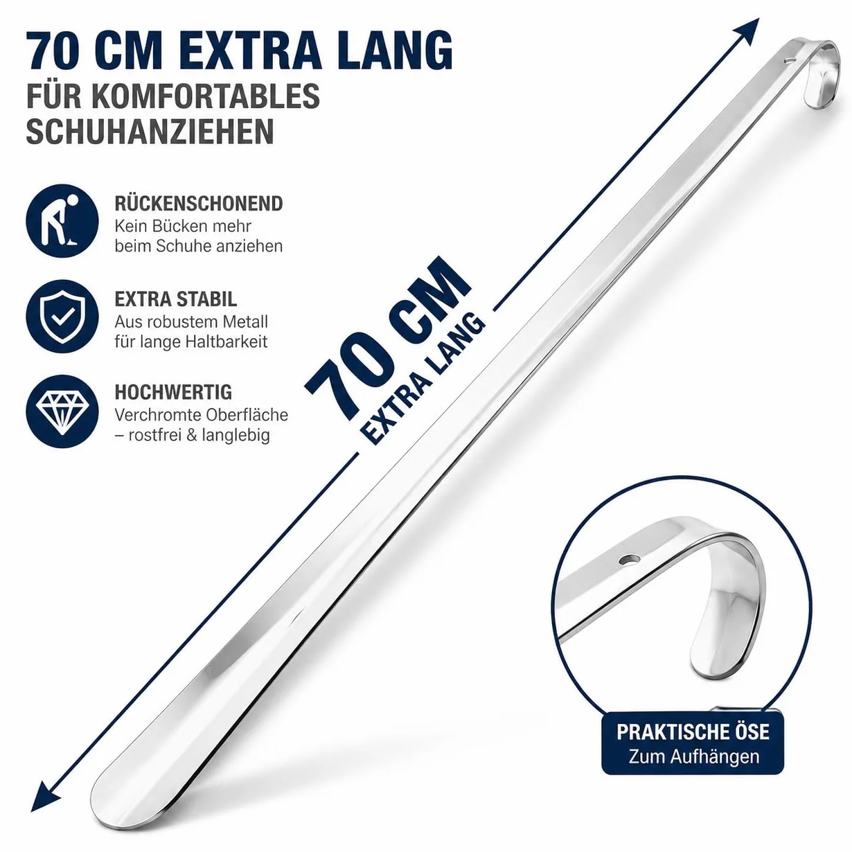 TelMo® ok. 70 cm łyżka do butów z metalu, bardzo stabilne wykonanie, długa