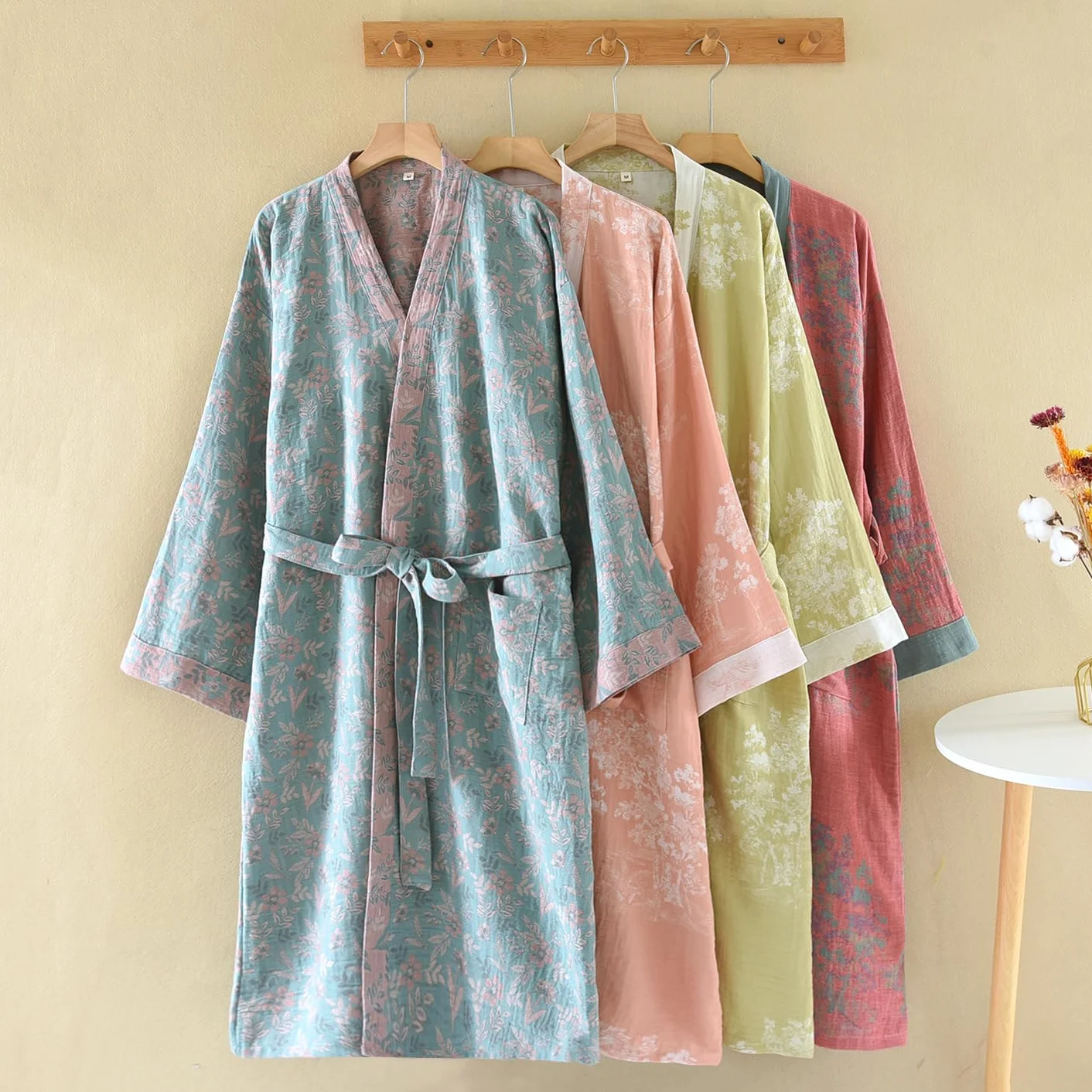Damskie japońskie kimono, 100% bawełny, gaza żakardowa, lekki szlafrok, yukata, odzież do sauny, odzież domowa