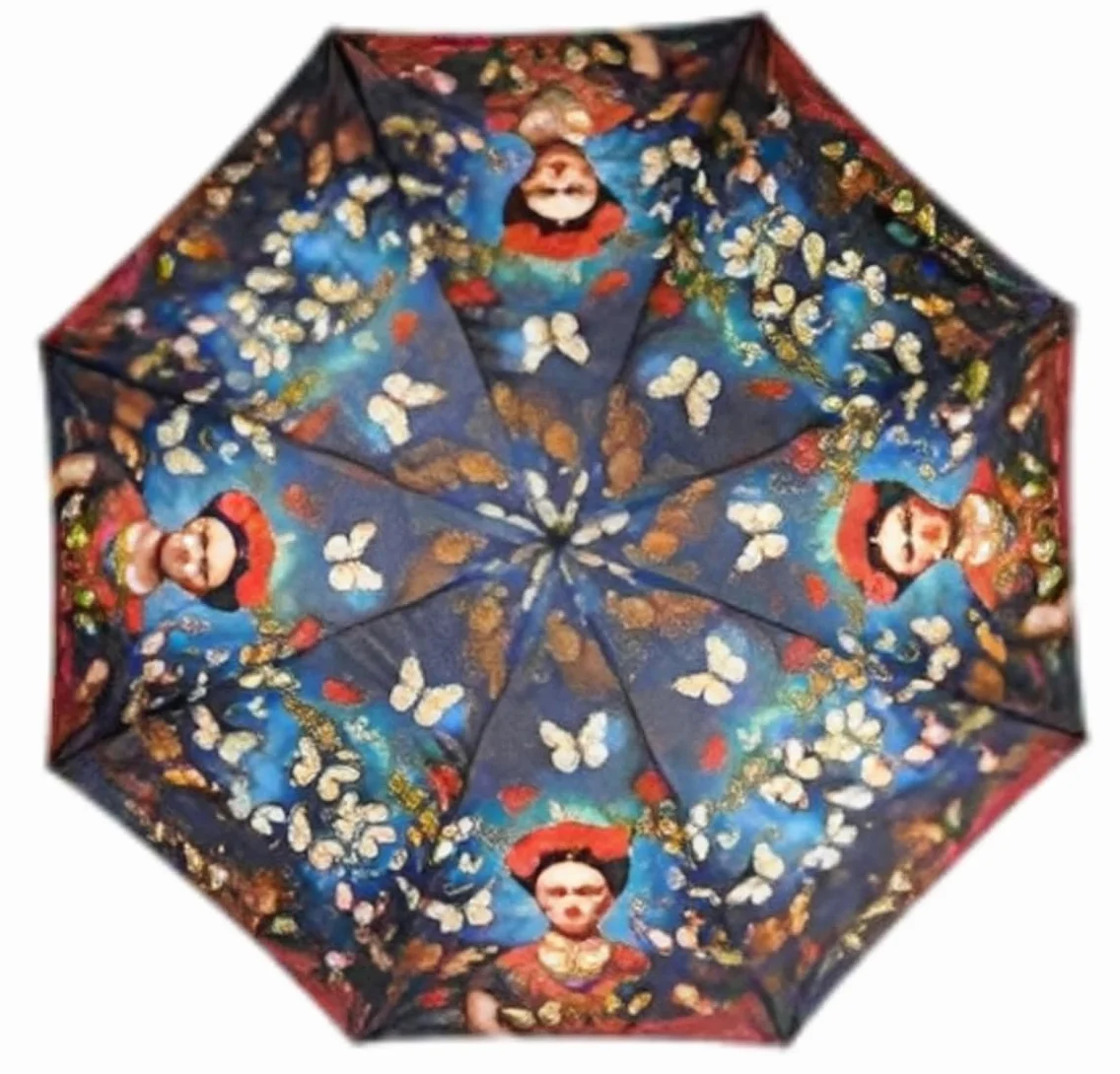 Miro Travel Wear Parasol Frida dla kobiet Kolor, sztuka i styl w deszczu! Długi parasol wiatroszczelny | Motyle kwiatowe | Oryginalny prezent