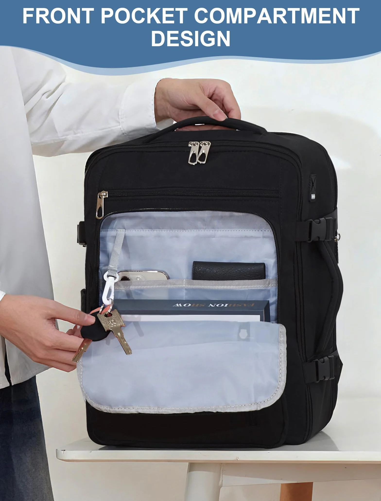 Bagaż Podręczny 40x30x20 Plecak, 24-30L Rozkładany 40x30x25 Plecak Podróżny Męski i Damski do Ryanair, Eurowings, Wizzair, Vueling,Cabin Bag Travel Backpack do Pracy, Biznesu i Podróży, Czarny