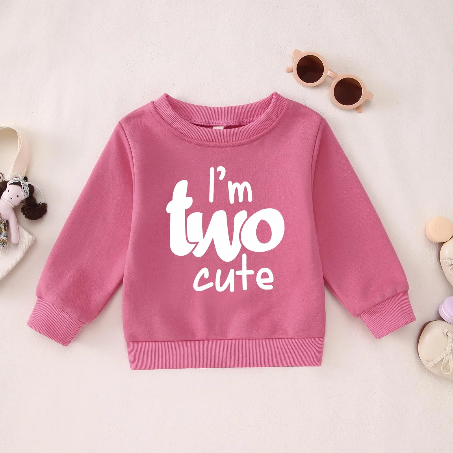 CM C&M WODRO 2. Urodzinowa bluza dla dziewczynek I'm Two Cute Drukarka Sweter Drugie urodziny Sweter Dziecięcy Urodziny Stroje Jesień Zima Odzież dziecięca Okrągły dekolt Koszulka z długim rękawem