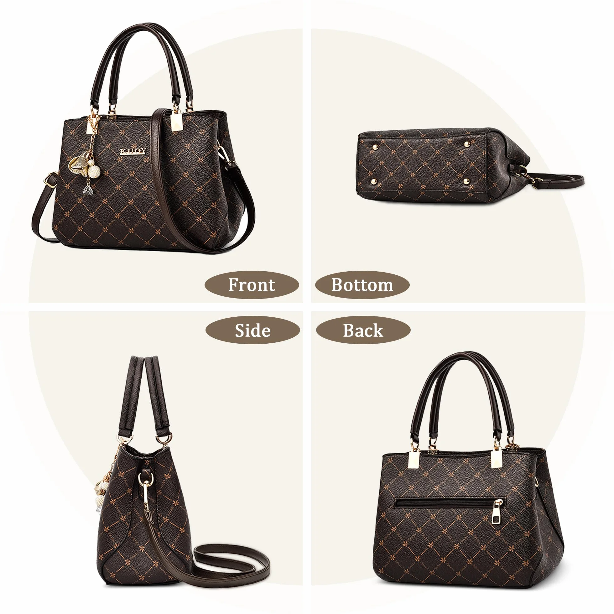 Damska Torebka Wykwintny Wisiorek Torba na Ramię Elegancki Wzór Liścia Klonu Torebki PU Skóra Torebka Crossbody Brązowy Uchwyt B