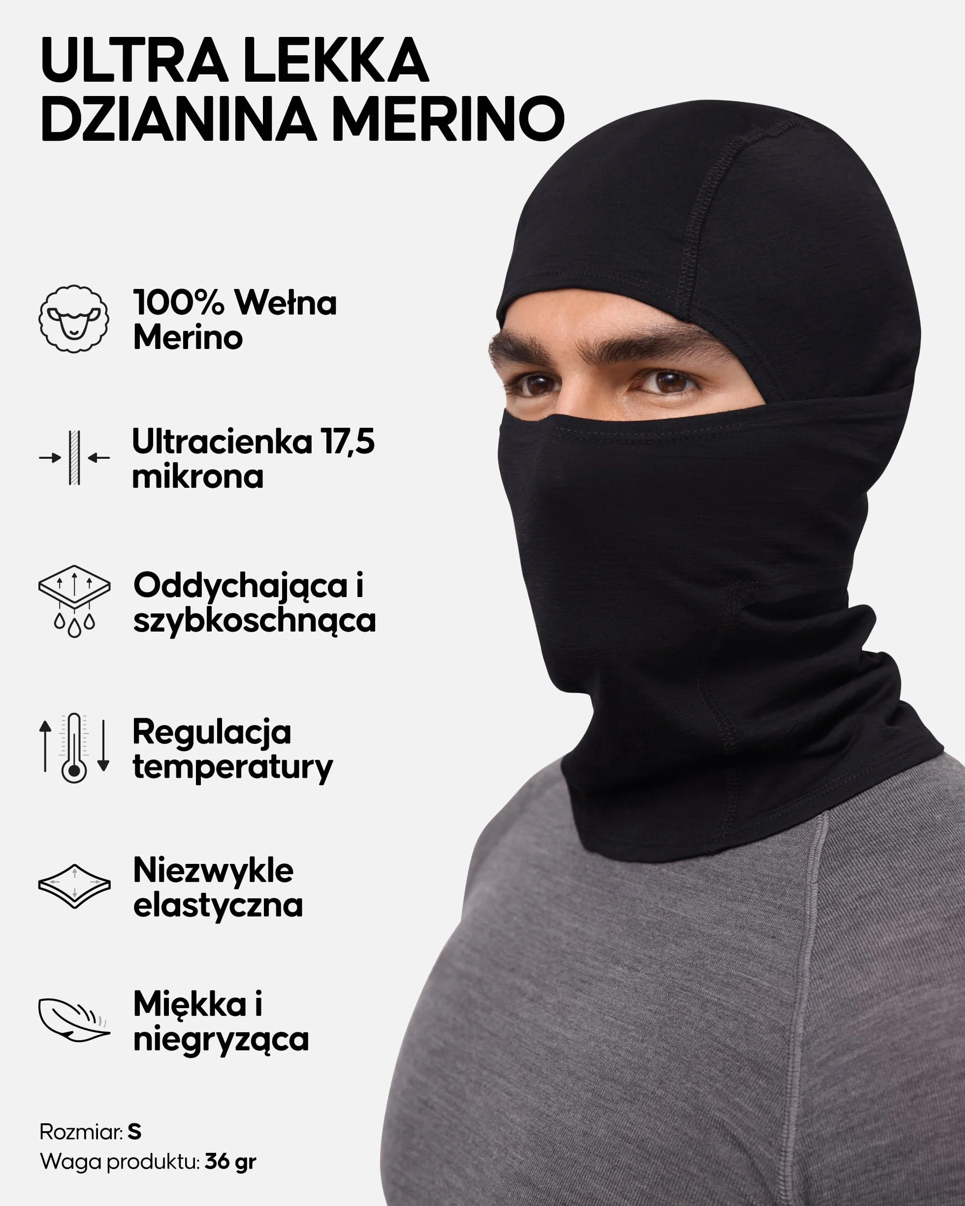 DANISH ENDURANCE Kominiarka 100% Wełna Merino, Lekka Balaklava z Osłoną Twarzy, Maska Narciarska, Unisex