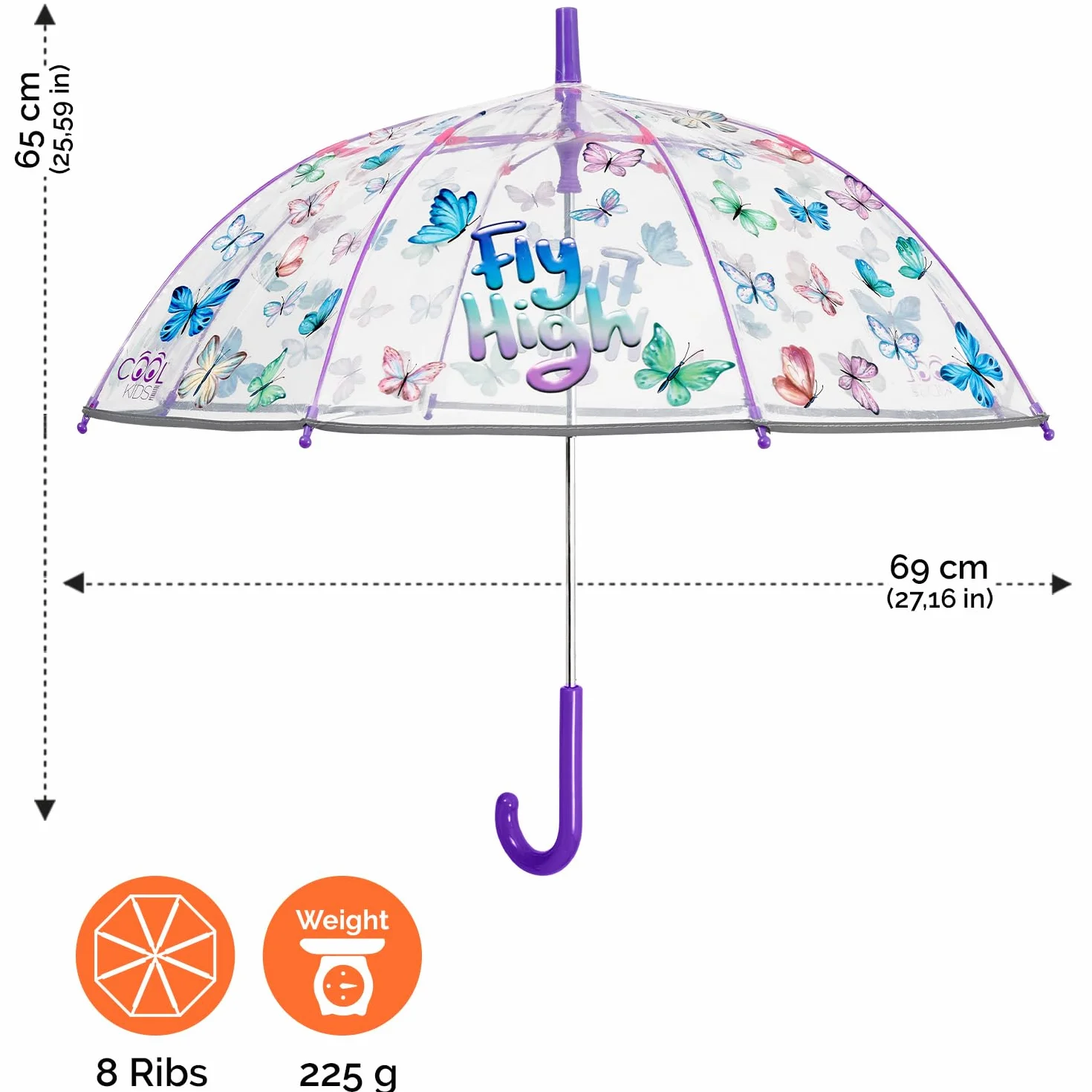 Parasol Mała Dziewczynka Przezroczysty z Syrena - Wiatroodporny z Odblaskowymi Detalami Materiału POE - Długi Parasol Kopułowy Manualny System Dzieci 3 4 5 Lat - Średnica 64 cm PERLETTI