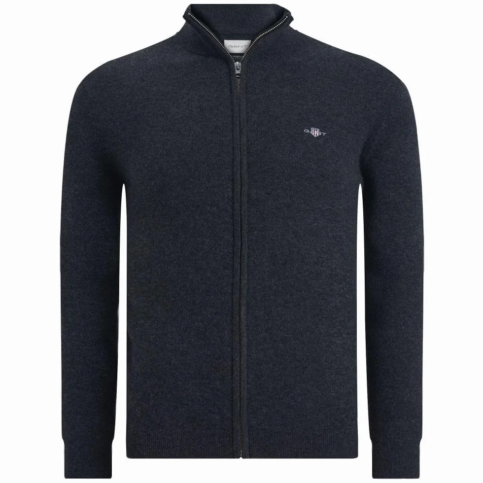 GANT Extrafine Lambswool Zip Cardigan, Dk Charcoal Melange, L