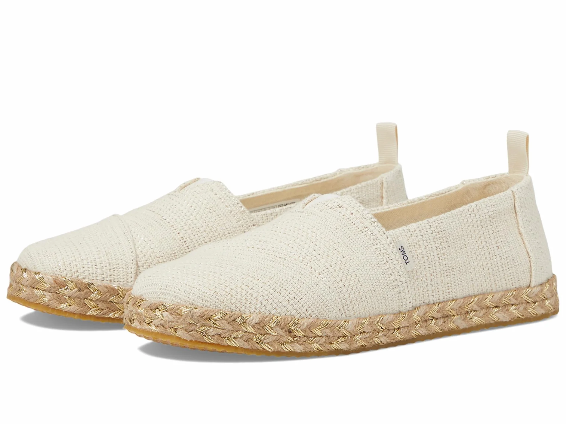 TOMS Girl's Alpargata RopeLoafer Flat, Naturalny niebarwiony metaliczny lniany pasek, 12 UK Child