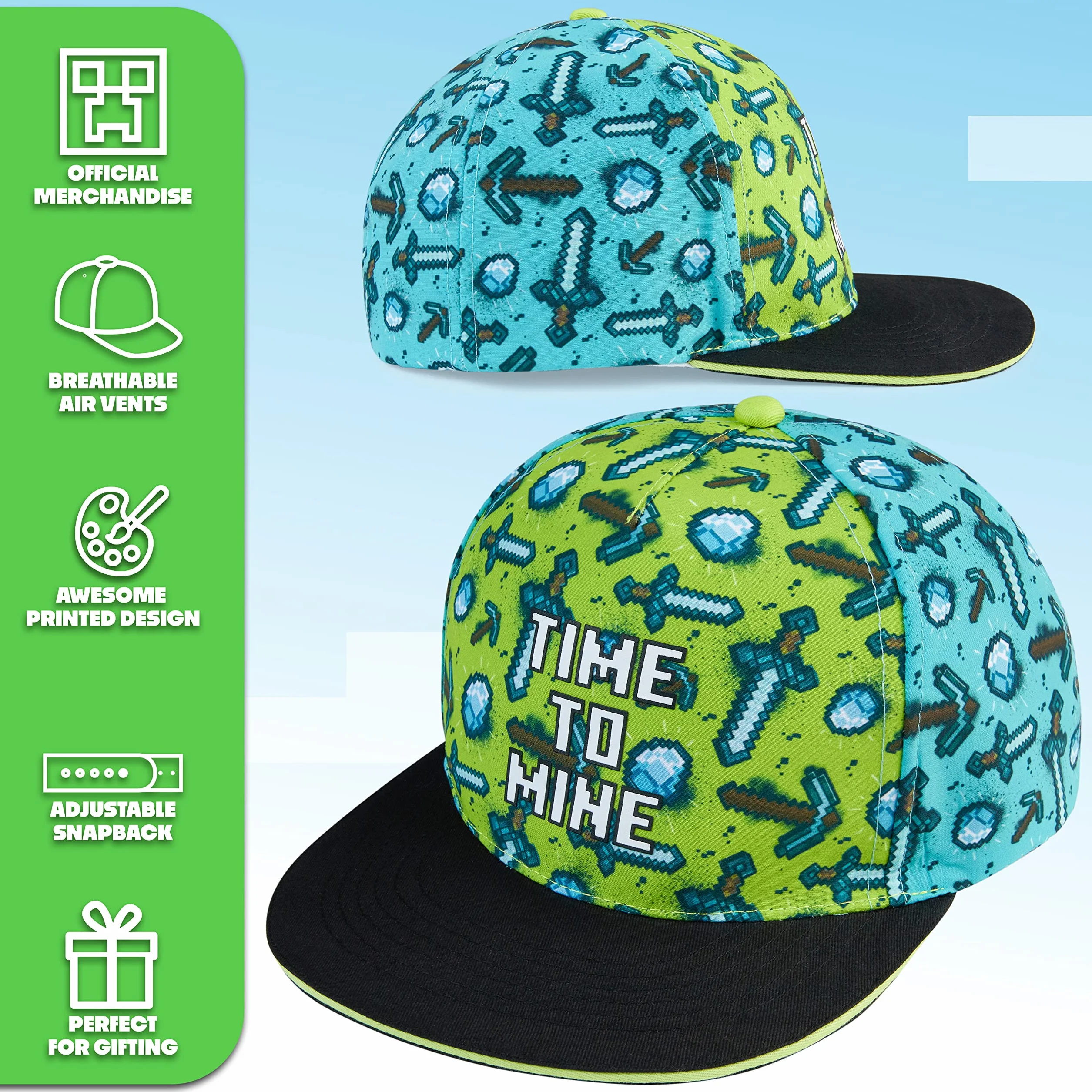 Minecraft Czapka chłopięca, czapka z daszkiem Snapback Ochrona przeciwsłoneczna Kapelusz dziecięcy - Prezent dla dzieci