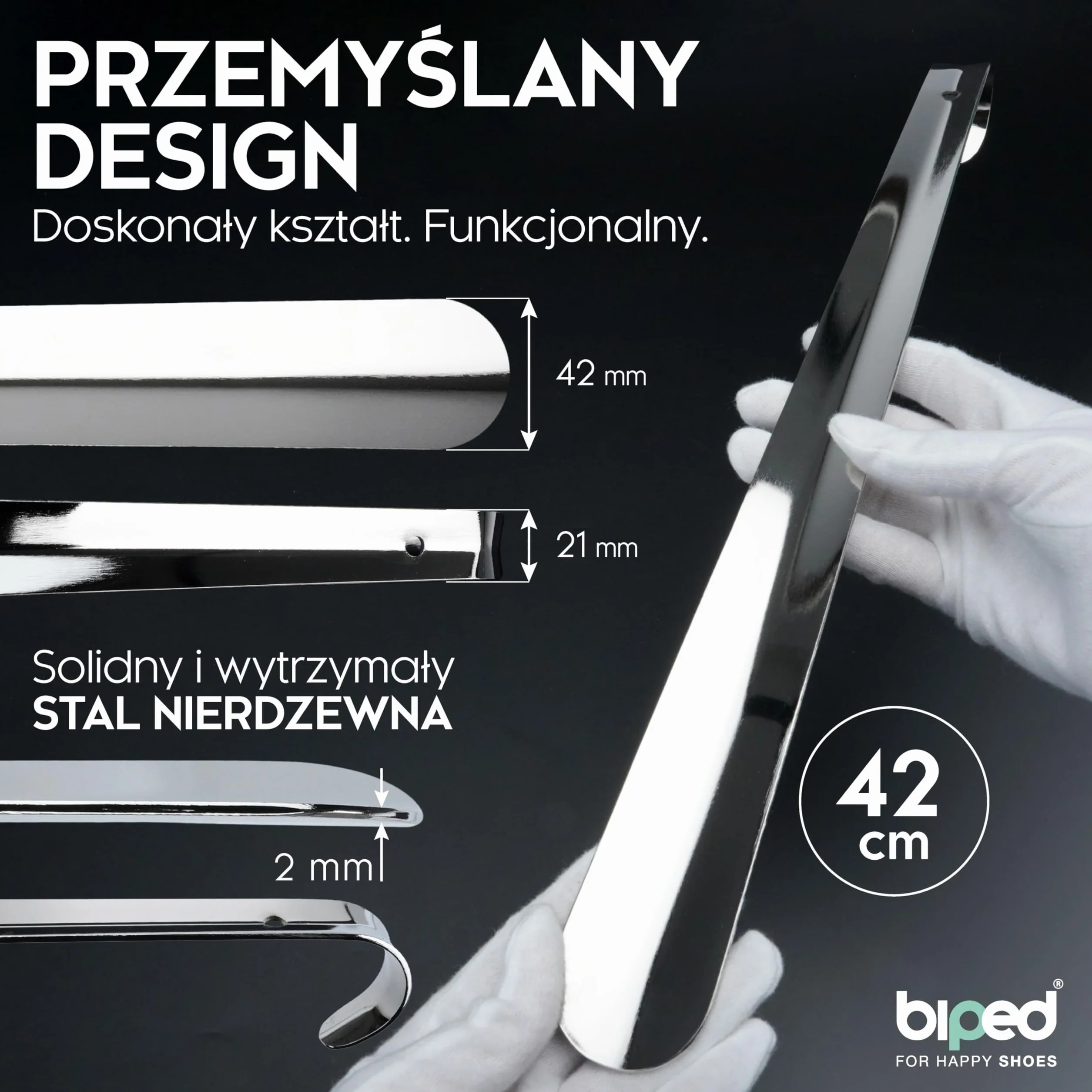 biped łyżka do butów metal długa 42 cm – stal nierdzewna z haczykiem do zawieszenia – solidna i elegancka metalowa łyżka do butów wysokiej jakości z2795