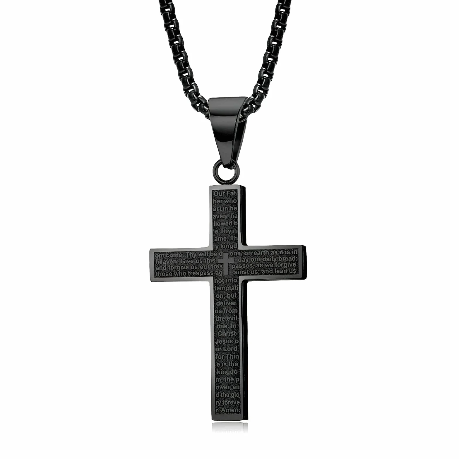 MERTTURM Męski Naszyjnik krzyż, Biżuteria Stal Nierdzewna Chłopak Krzyż Wisiorek Naszyjnik z Lańcuszkiem 60cm,Srebrny/czarny/Złoto, Prezent Urodzinowy,(Odporny na Działanie światła i pot)