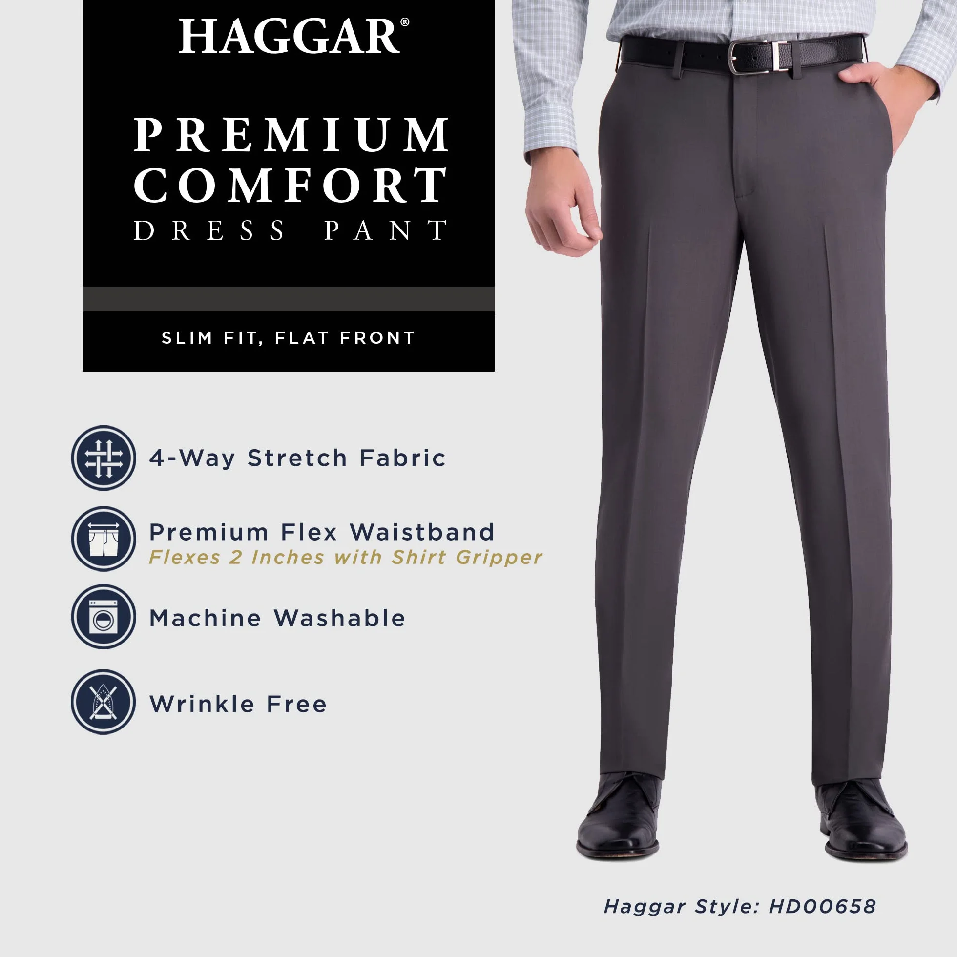 Haggar Premium Comfort Dress Pant - Slim Fit Flat Front Pant - Kalesony Mężczyźni