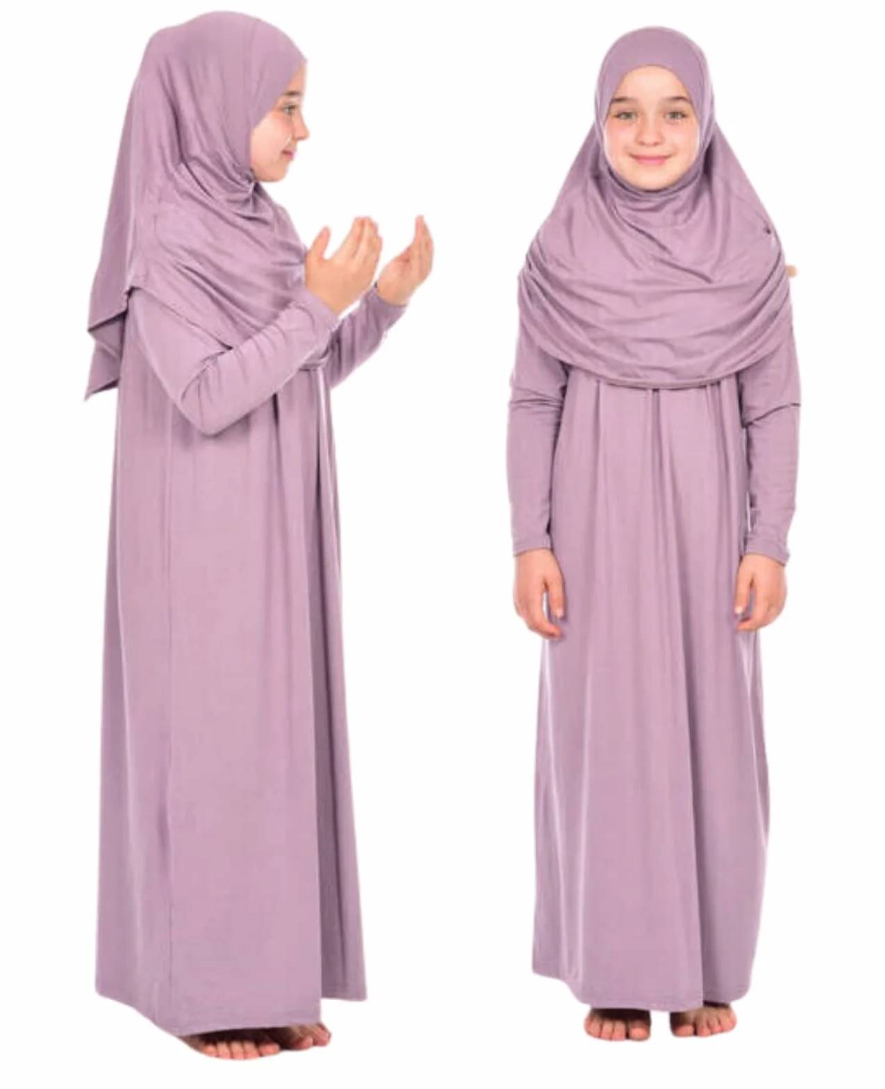 Prien Dziecięca sukienka modlitewna muzułmańska odzież dla dziewczynek z długim rękawem Abaya z hidżabem dwuczęściowy zestaw maxi islamski szalik kaftan Jilbab