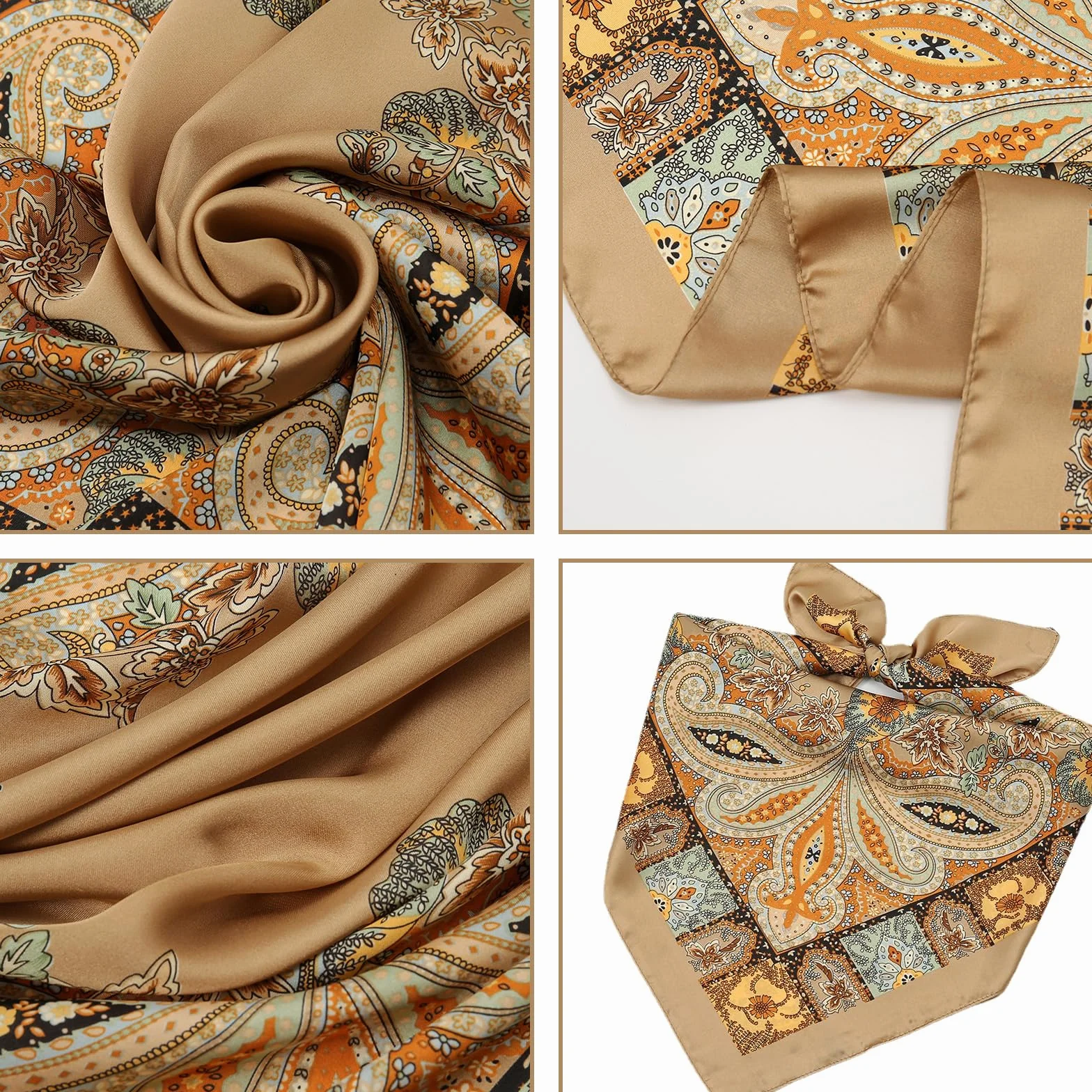 2 dużych kwadratowych satynowych hidżabów, chustka na szyję, bandana, pirat, kapitan, chusta na głowę, chusteczka,na imprezę, jedwabnych Klasyczny wzór kwadratowego hidżabu plażowego dla kobiet