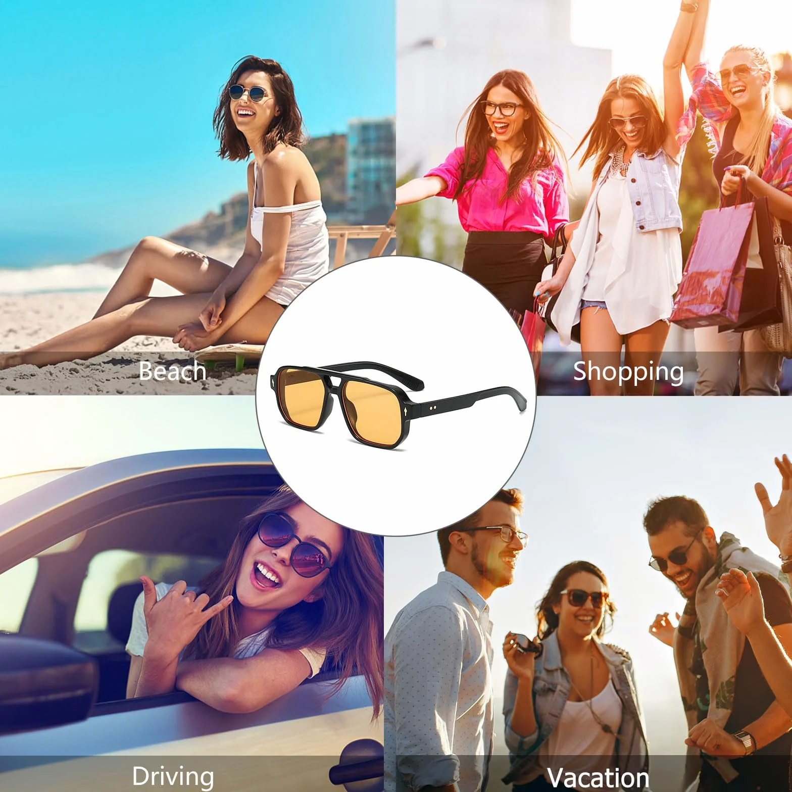YAMEIZE Okulary przeciwsłoneczne Pilot Retro Double Bridge Prostokąt - Dla Kobiet Mężczyzn Klasyczne Kwadratowe Okulary Vintage Ochrona UV400 Jazda Na Zewnątrz
