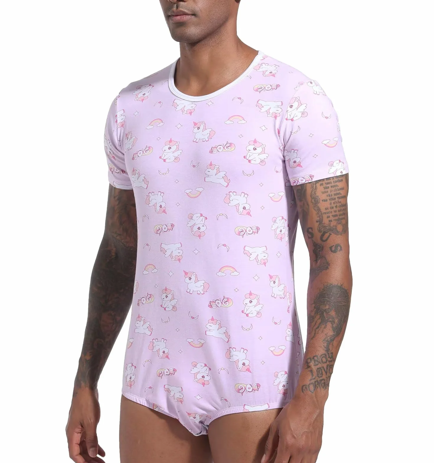 Landofgenie Body Męska Jednoczęściowa Piżama Unicorn Full Print z Zatrzaskami w Kroku – Odzież Relaksacyjna i Nocna
