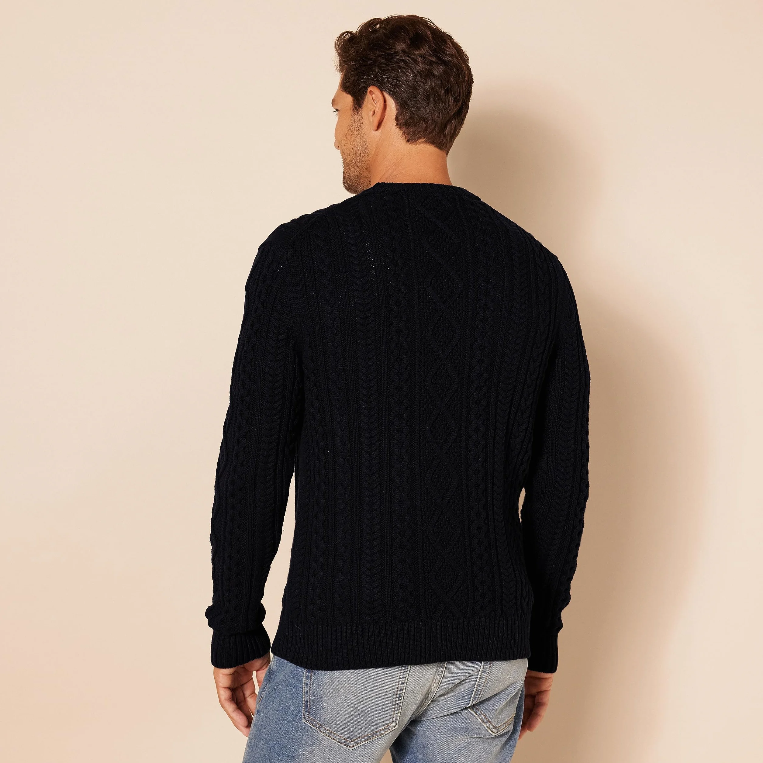Amazon Essentials Mężczyźni Sweter z długim rękawem 100% bawełny Fisherman Cable Crewneck