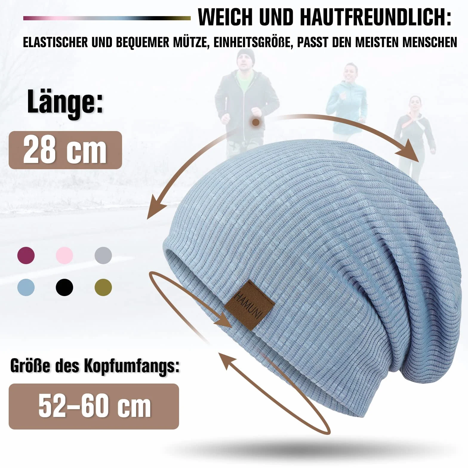 Hamuni Slouch Beanie Czapka damska, męska, elastyczna, miękka, wygodna, z dżerseju, klasyczna, modna, długa czapka typu beanie, idealna na wiosnę, jesień i zimę, niebieski, jeden rozmiar