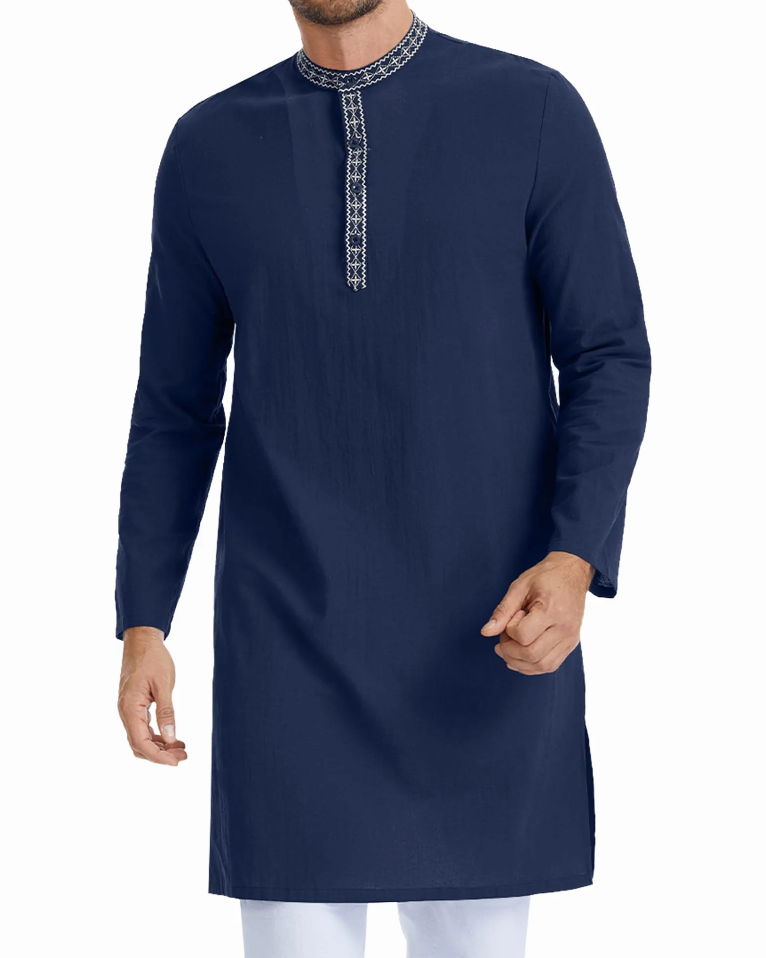 LVCBL Kaftan lniane Thobe męskie luźne islamskie ubrania męskie retro Abaya Lounge Robes M-3XL