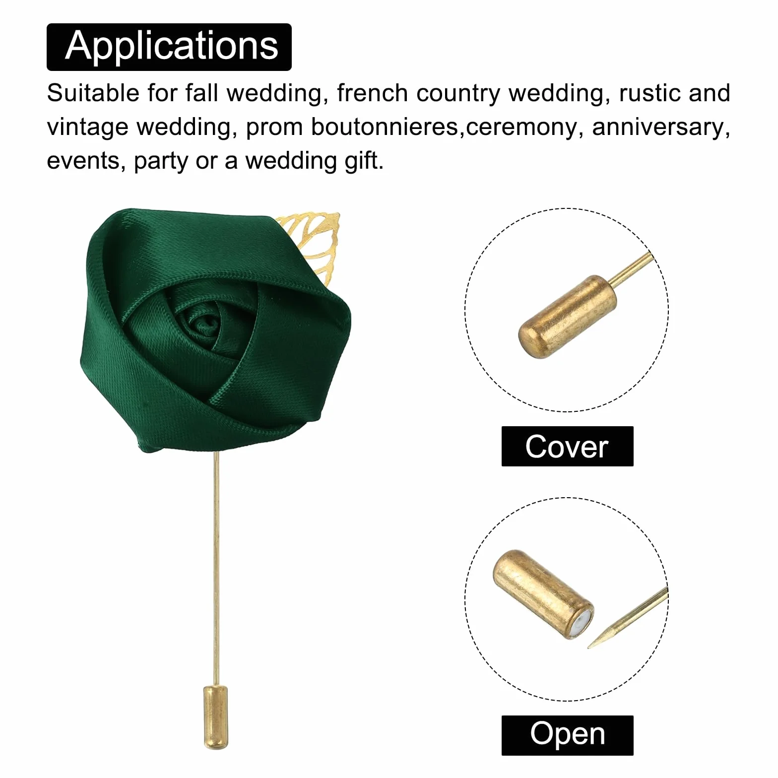 sourcing map Groom 6 sztuk przypinek do przypinania w kwiaty róże dla mężczyzn, wesele, ceremonia, jubileusz, formalna kolacja, impreza, kolor czarny, zielony