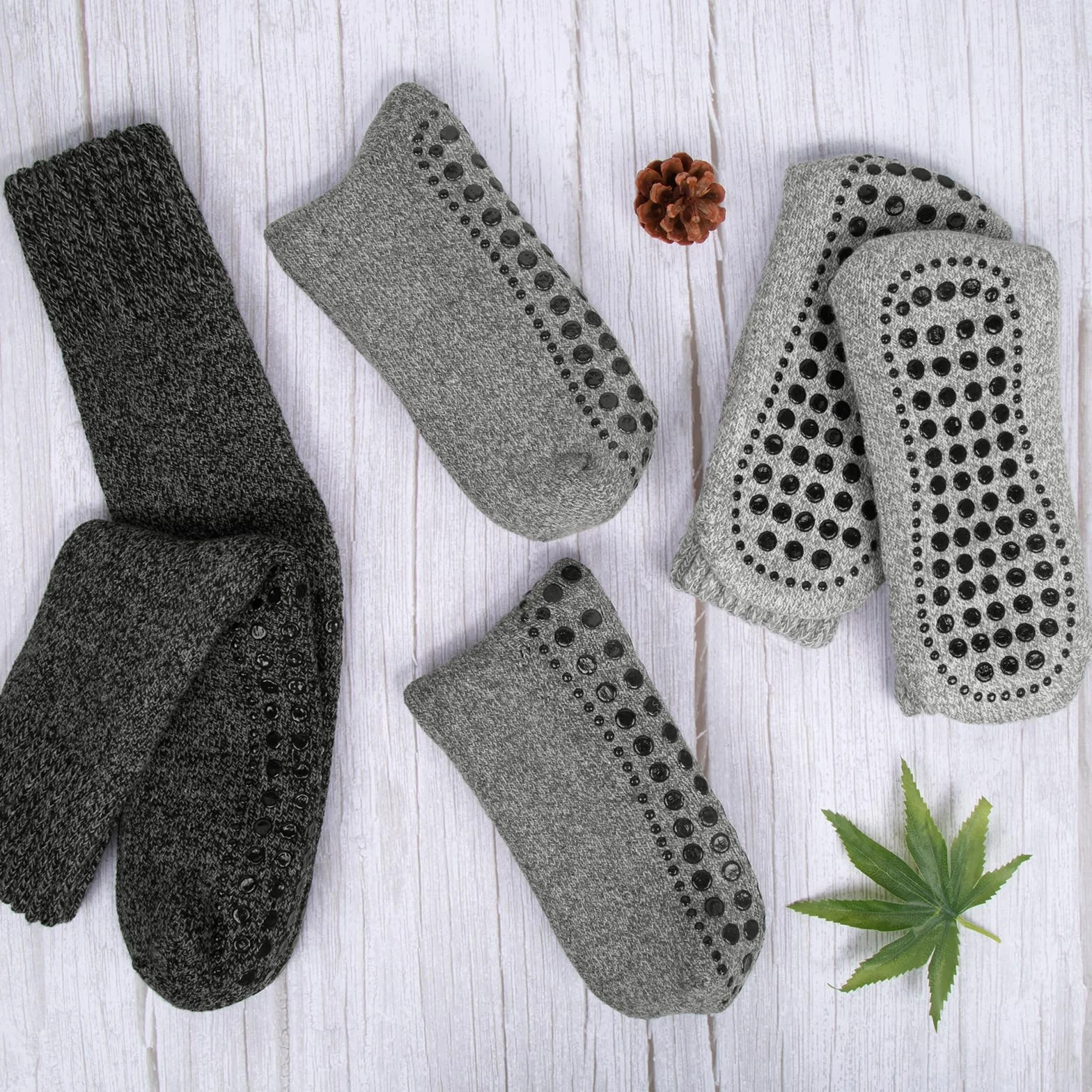 3-pak antypoślizgowych skarpet wełnianych z uchwytem, antypoślizgowe bawełniane skarpety zimowe dla mężczyzn i kobiet, grube skarpety do łóżka typu chunky slipper, antypoślizgowe skarpety z uchwytem