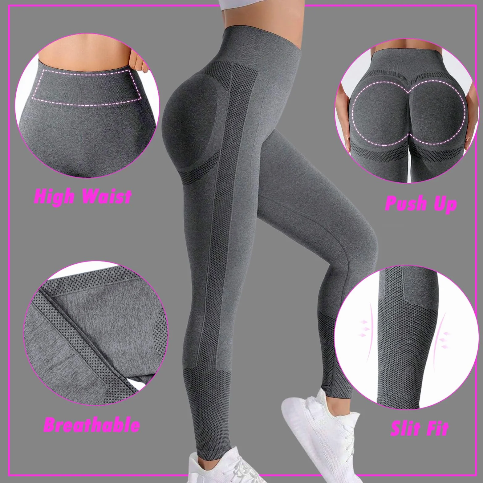 Legginsy sportowe damskie z wysokim stanem, z scrunch Butt Legginsy na siłownię Push Up Joga Kontrola brzucha Matowe elastyczne legginsy antycellulitowe