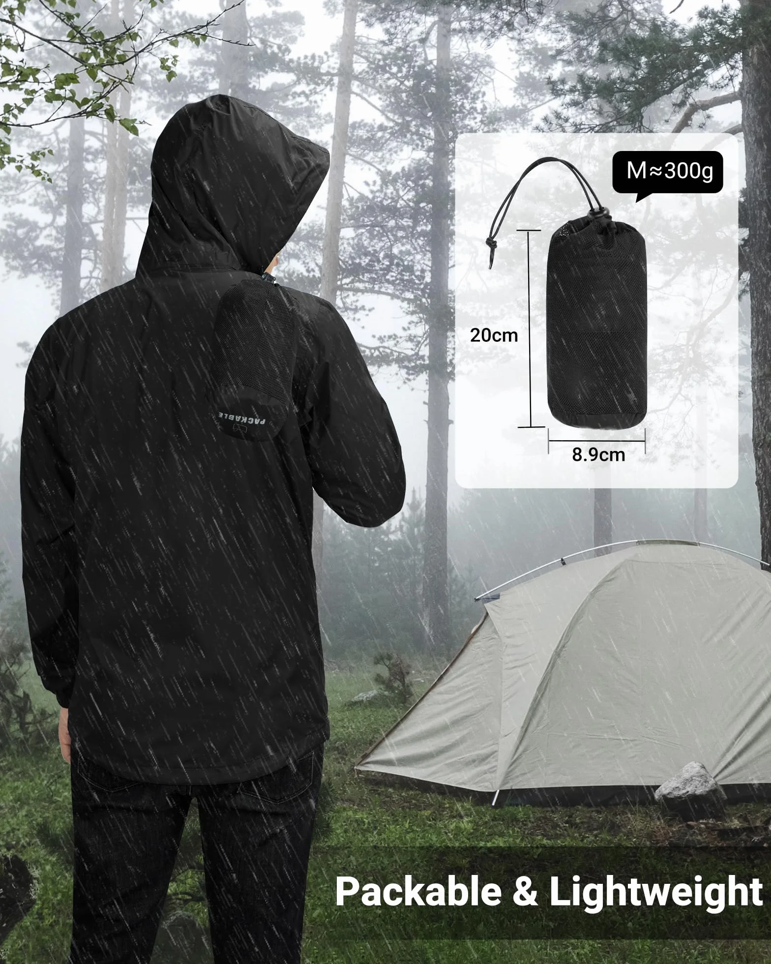 Outdoor Ventures Męska kurtka przeciwdeszczowa, wodoszczelna, ultralekka, cienka, składana kurtka przeciwdeszczowa, oddychająca kurtka rowerowa, sportowa