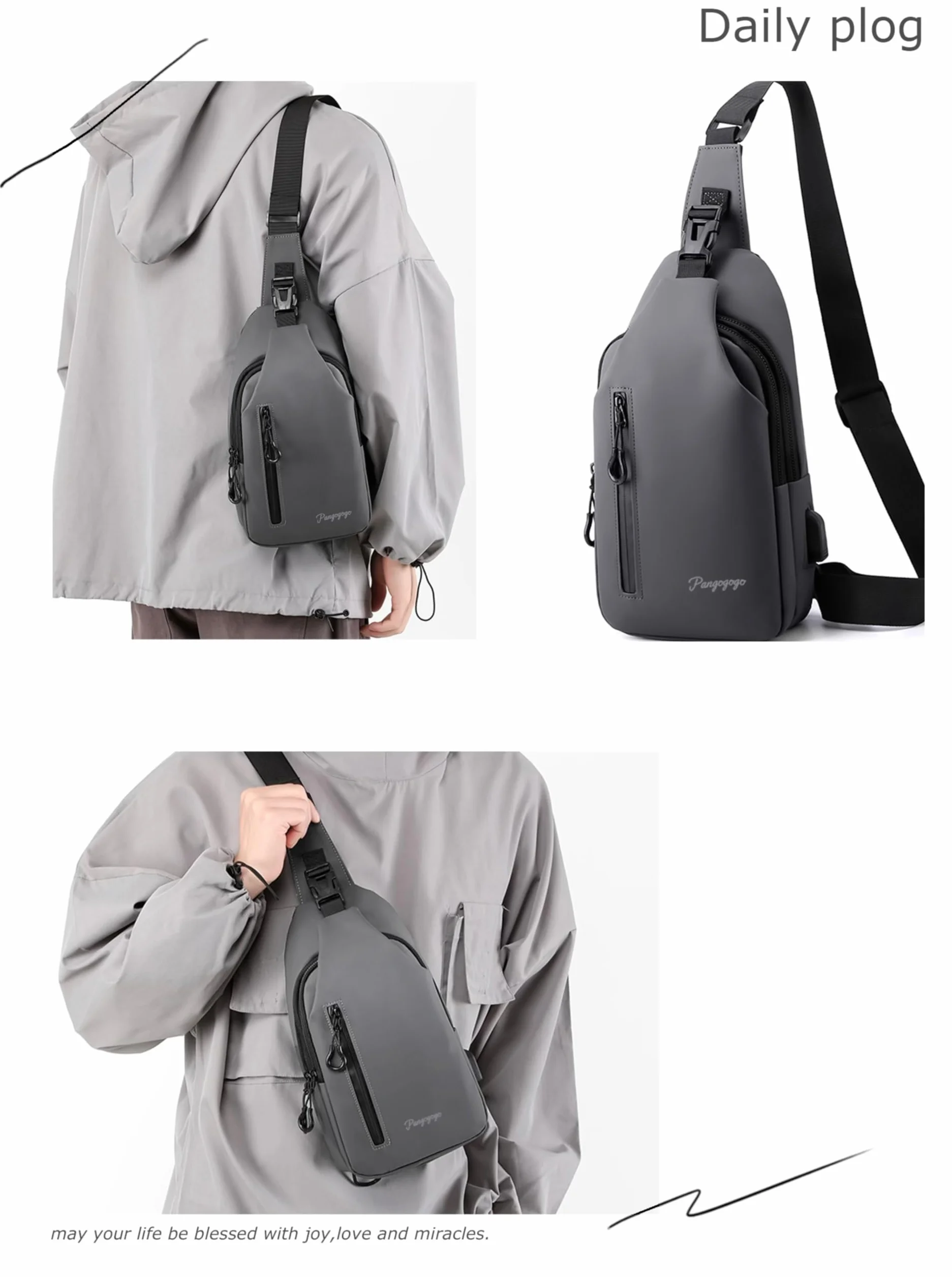 Torba na ramię męska, mała, lekka i wodoszczelna torba Sling Bag dla mężczyzn, torba na klatkę piersiową / torba crossbody na podróż, festiwal, na co dzień, na wędrówki i jazdę na rowerze