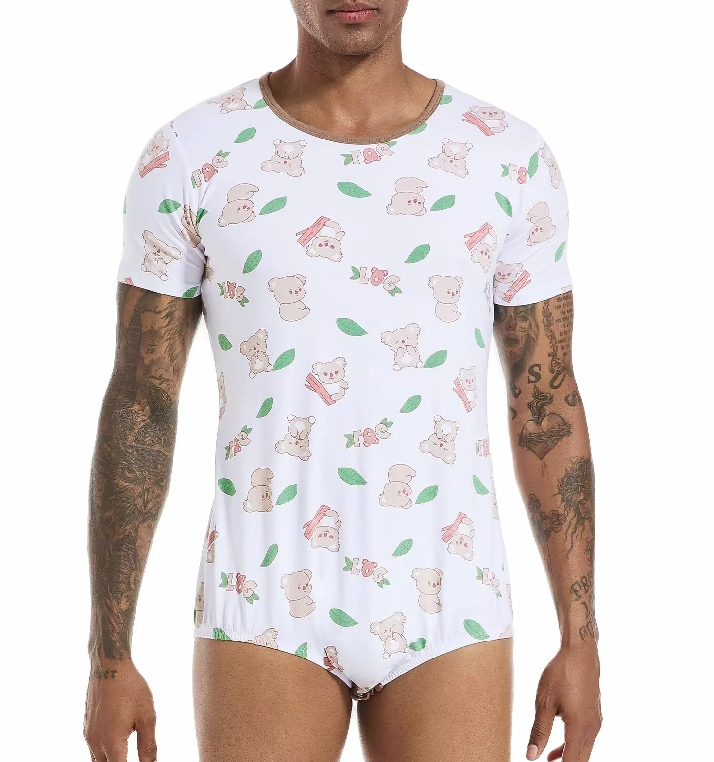 Landofgenie Onesie Męski Bawełniany Bodysuit Jednoczęściowy Piżama Bodysuit Rompers Tops z nadrukiem Koala