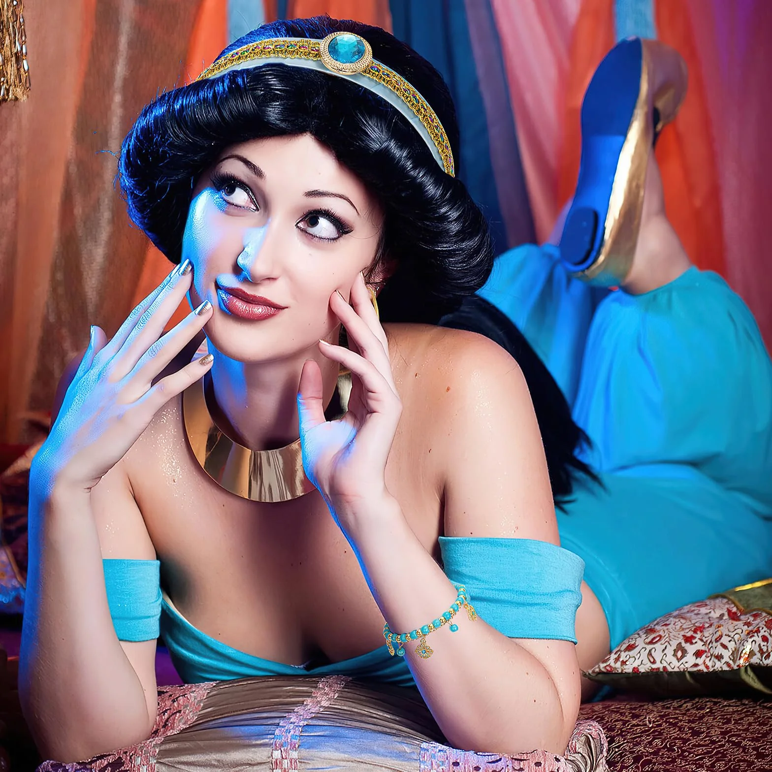 Akcesoria do kostiumu księżniczki dla kobiet i dziewczynek, diadema księżniczki Jasmine, naszyjnik, bransoletka, kolczyki na Halloween, zestaw biżuterii Jasmine, akcesoria do przebierania się