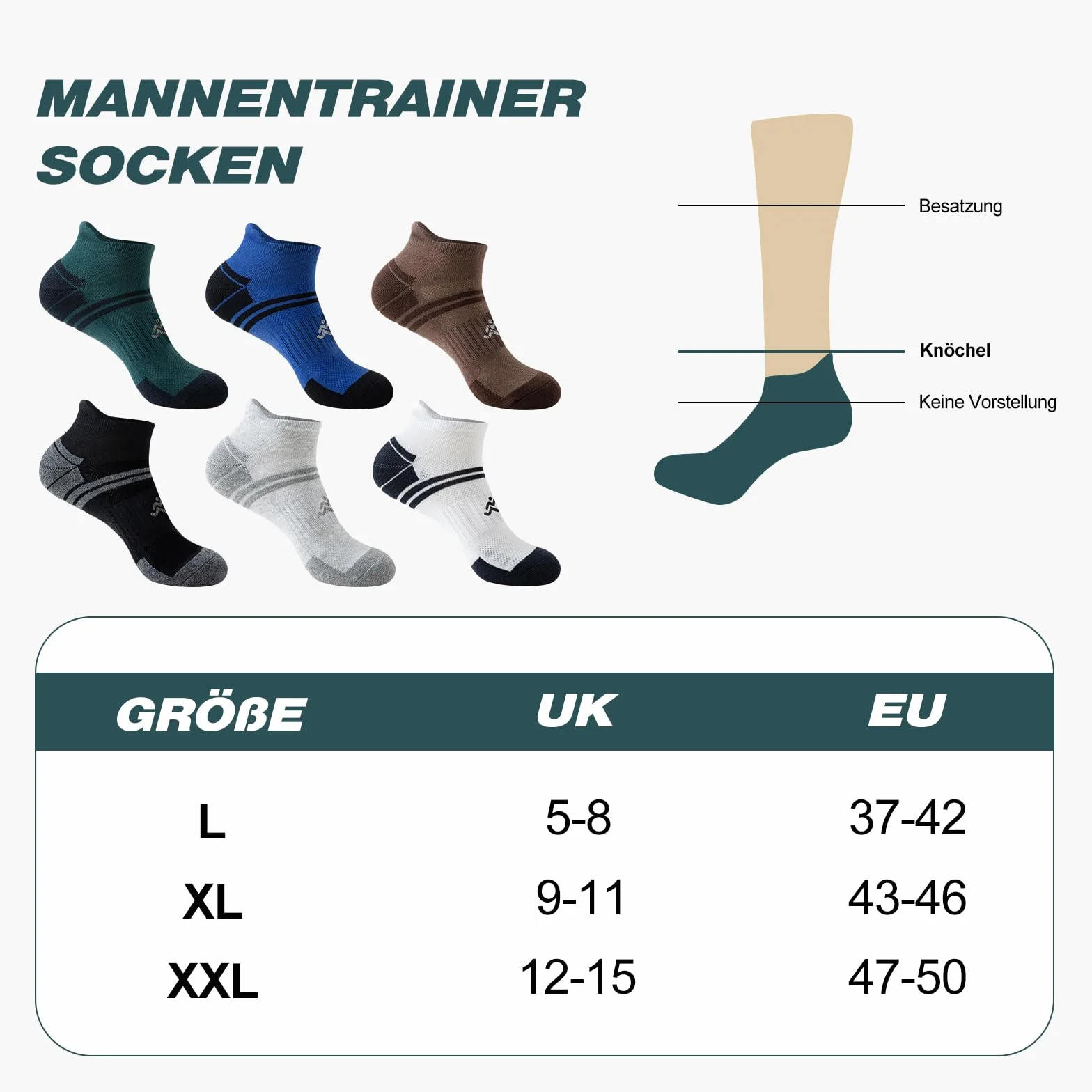 Cirorld Skarpety męskie do sneakersów, rozm. 43-46, 39-42, sportowe, oddychające, bawełniane, zapobiegające powstawaniu pęcherzy, wielopak, wyściełane krótkie skarpety, do biegania, wędrówek,
