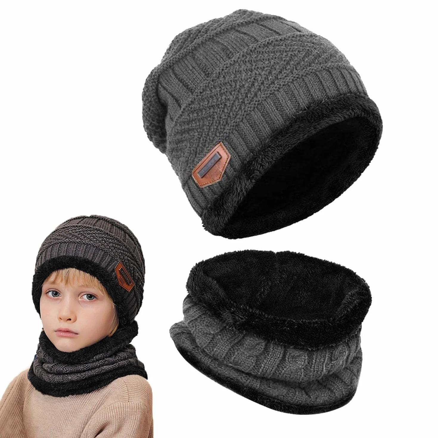 Zimowy ocieplacz na szyję, czapka zimowa dla dzieci, zimowa czapka z dzianiny i szalik, czapka zimowa dla dzieci, czapki beanie chłopiec dziewczynka