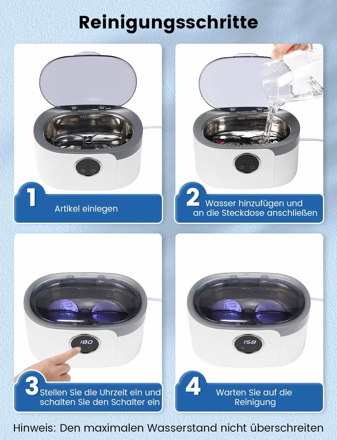 Myjka ultradźwiękowa Myjka ultradźwiękowa 600ml Kąpiel ultradźwiękowa Myjka ultradźwiękowa z 5 funkcjami czasowymi do okularów Biżuteria Zegarki