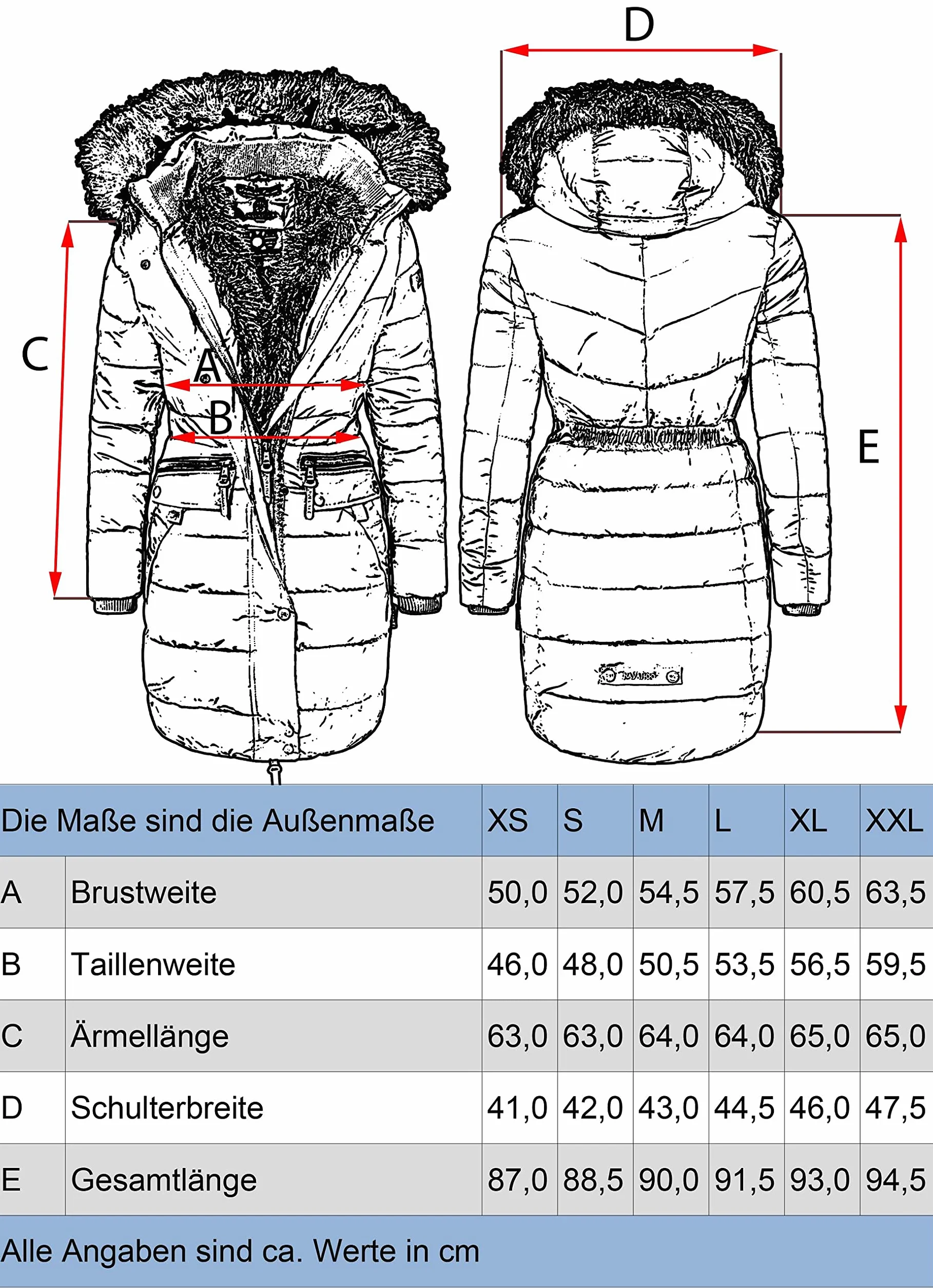 Navahoo Damski płaszcz zimowy ciepły płaszcz pikowany długi z kapturem Paula XS-XXL