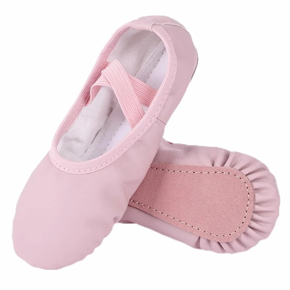 Dziewczęce baletki, buty do tańca różowej skóry, jednoczęściowa skórzana podeszwa, buty do tańca i gimnastyki dla dziewczynek