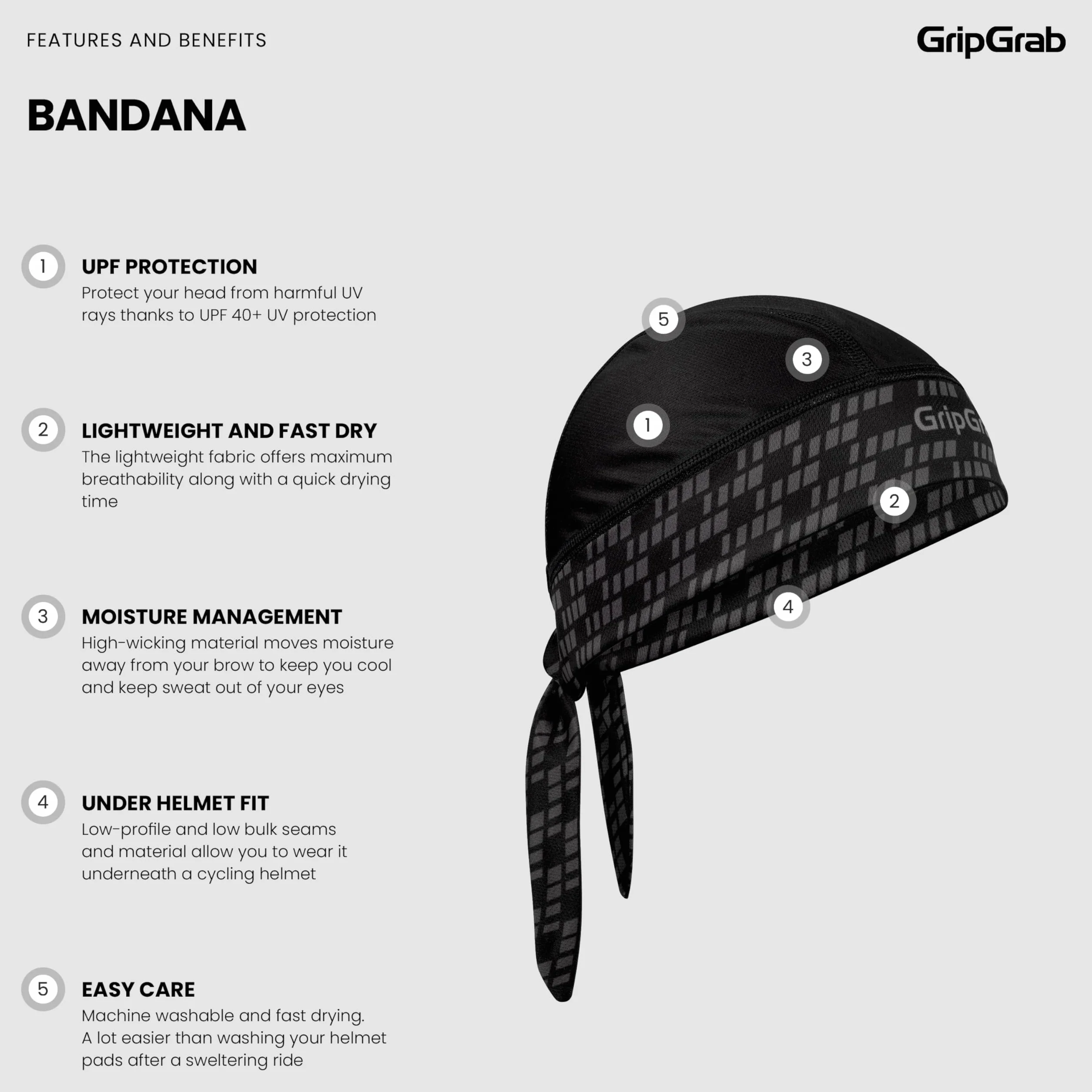 GripGrab Bandana wielofunkcyjna letnia sportowa chusta na głowę, cienka, lekka pod kask rowerowy, ochrona przed potem, ochrona przed promieniowaniem UV