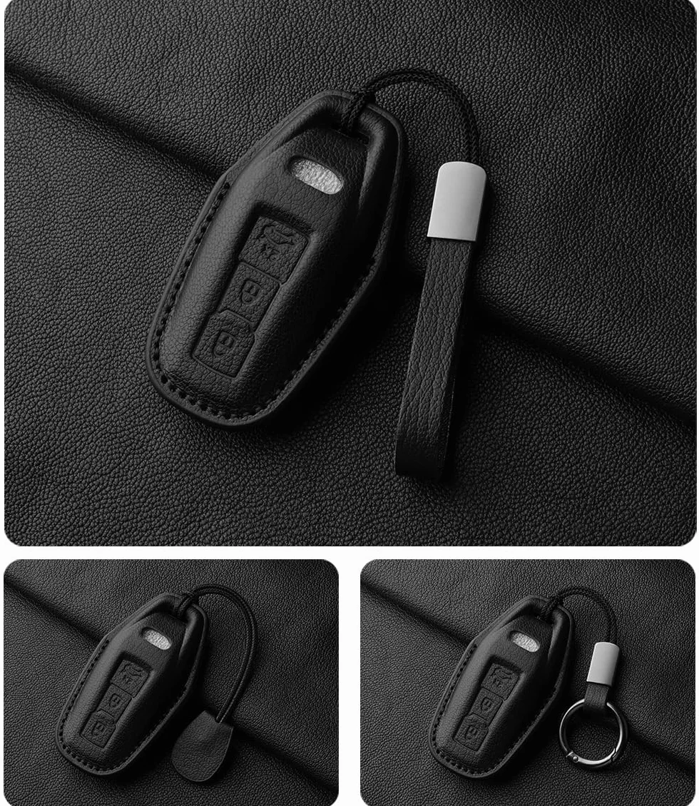 ontto Etui na kluczyki samochodowe pasuje do Audi A5, B10, A5L, S5, S6, Q6, A6, C9, Q5, Q6L, SQ5, Avant Sportback Etron E-Hybrid 2025, 2026, skórzane etui ochronne, brelok do kluczy, czarny, 3 Tasten