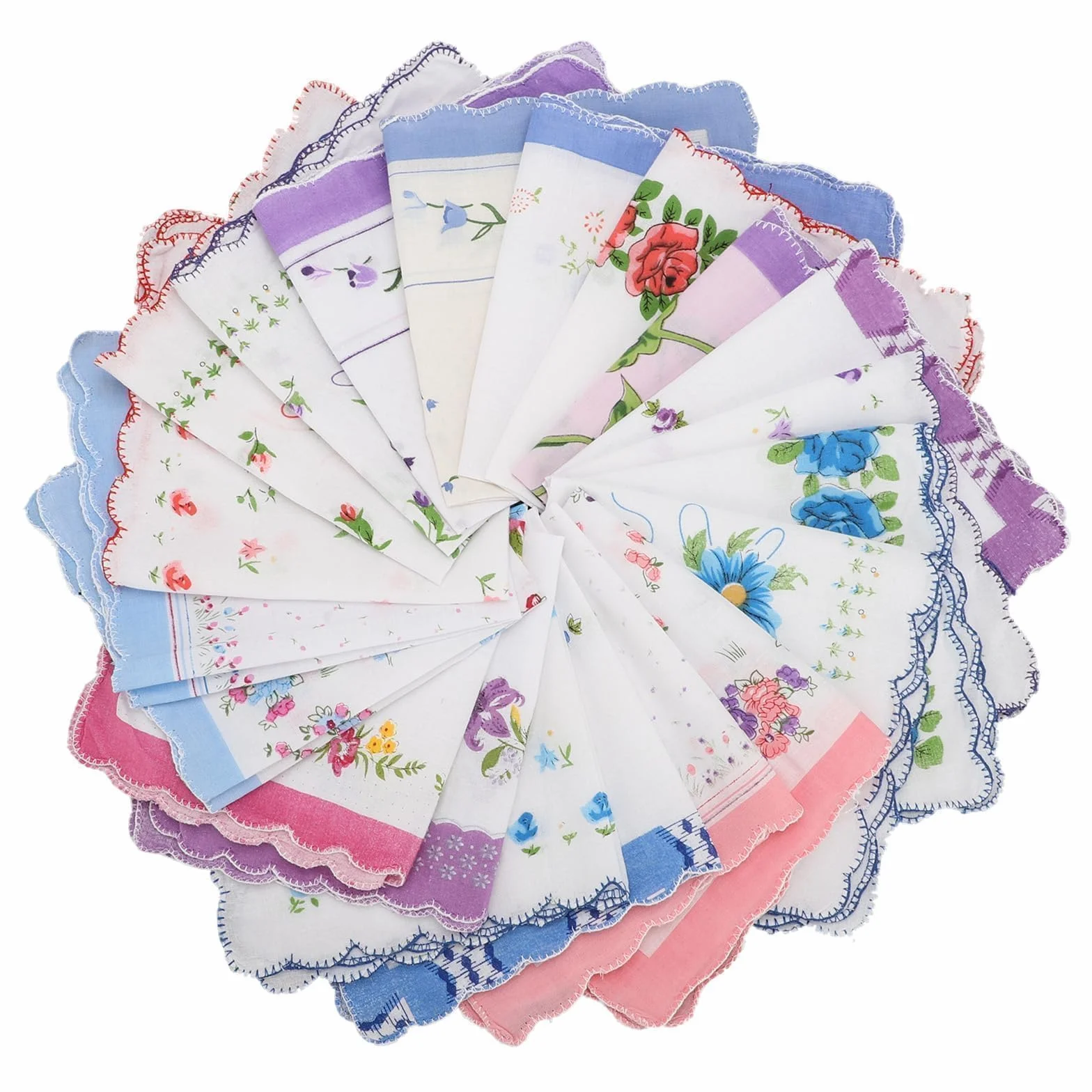 EEEKit Damskie Poszetki i Chusteczki, Chusteczki Damskie Miekkie, 20 Sztuk Bawełniane Chusteczek z Wzorem Falowana Krawędź dla Ślub Prezenty, 28 x 28 cm