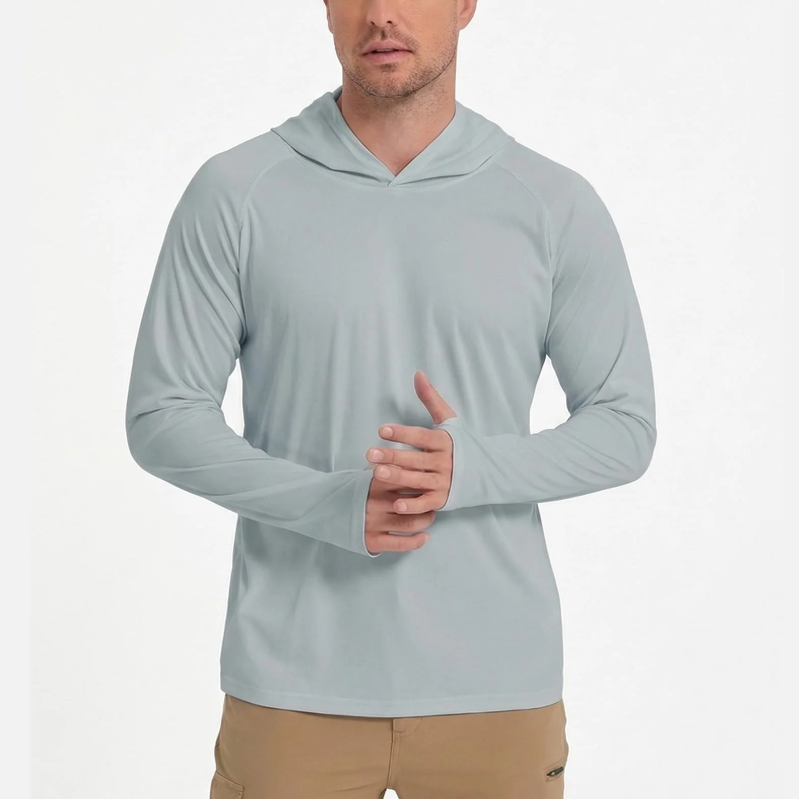 HYCOPROT Męskie koszule Rash Guard UPF 50+ koszule chroniące przed słońcem z długim rękawem bluza z kapturem UV topy kąpielowe szybkoschnąca lekka koszulka wędkarska Rashguard SPF odzież do pływania