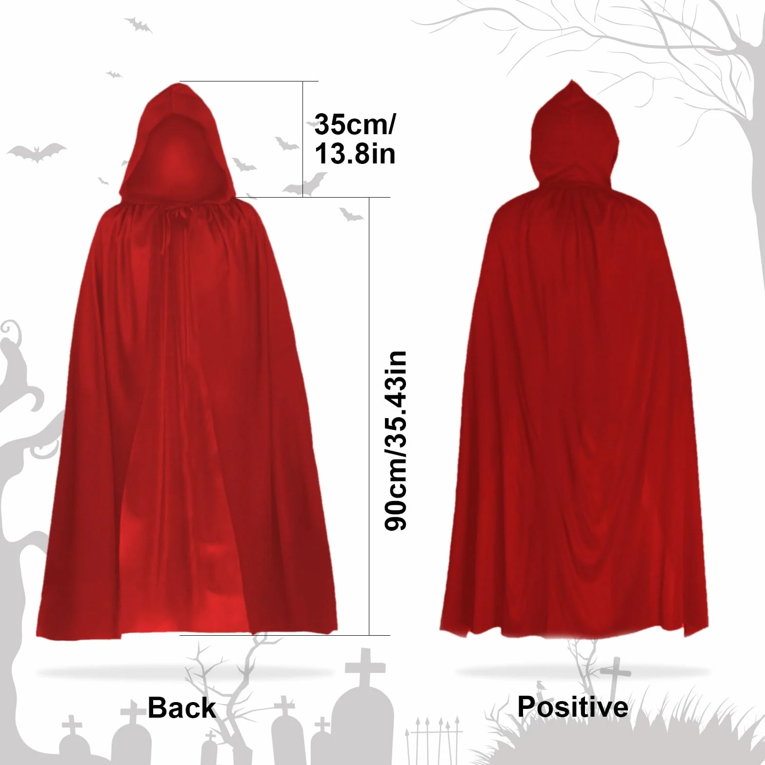 MIVAIUN 90 cm Czerwona Peleryna z Kapturem na Halloween - Czarownica, Akcesoria do Cosplay, Fantazyjny Kostium dla Dorosłych