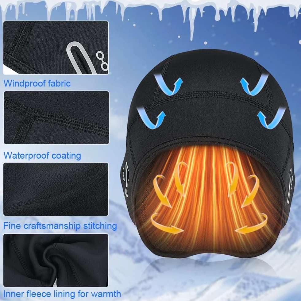Czapka rowerowa na zimę, czapka rowerowa pod kask, ciepła i wiatroszczelna czapka zimowa, czapka pod kask z otworem na okulary, czapka pod kask rowerowy, sportowa czapka do jazdy na rowerze
