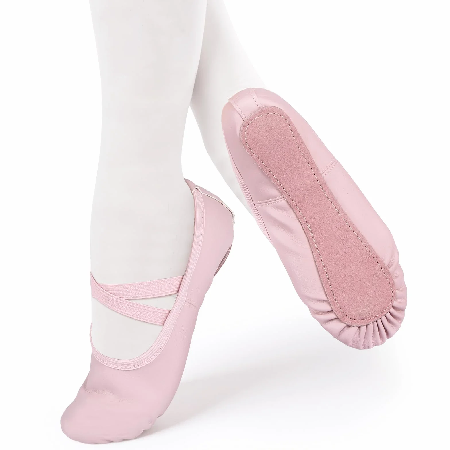 Dziewczęce baletki, buty do tańca różowej skóry, jednoczęściowa skórzana podeszwa, buty do tańca i gimnastyki dla dziewczynek