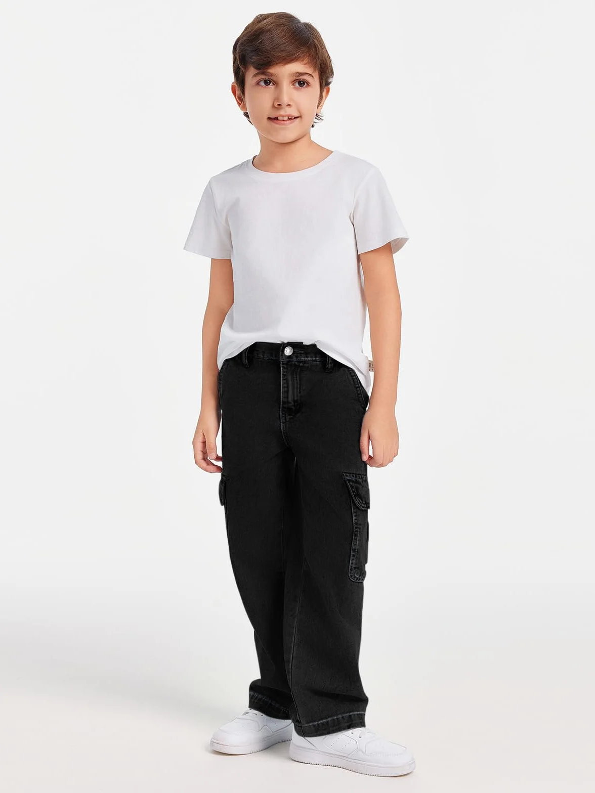 Haloumoning Chłopięce spodnie cargo dziecięce Baggy Jeans Casual spodnie rekreacyjne jesień modne spodnie jeansowe z elastycznym ściągaczem, 5-14 lat